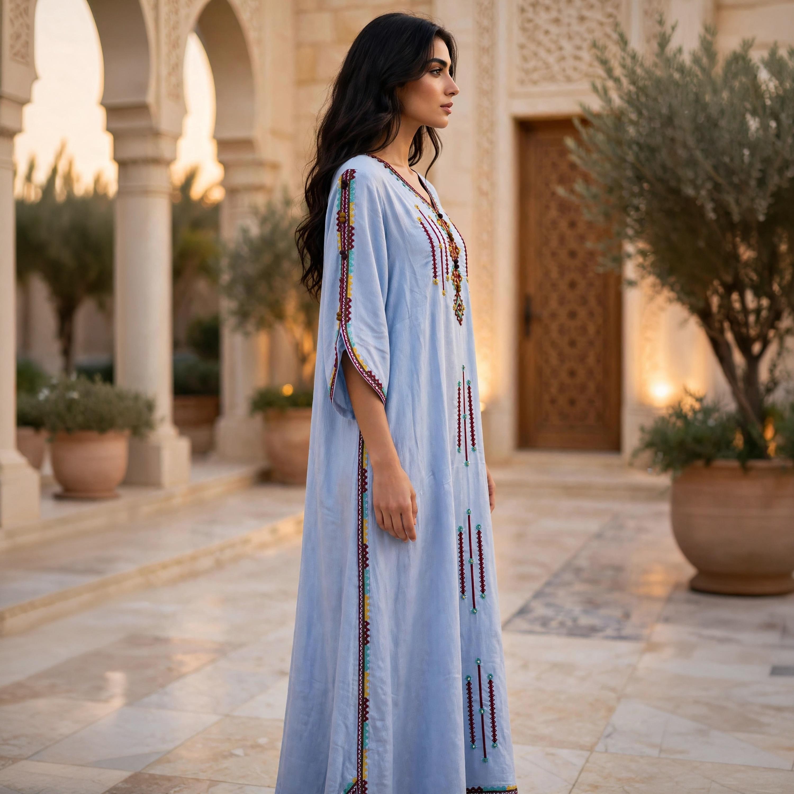 IKKXA Geometric Embroidered Women's Kaftan Jalabiya-women-arabicclothing-jalabiyas-image-3