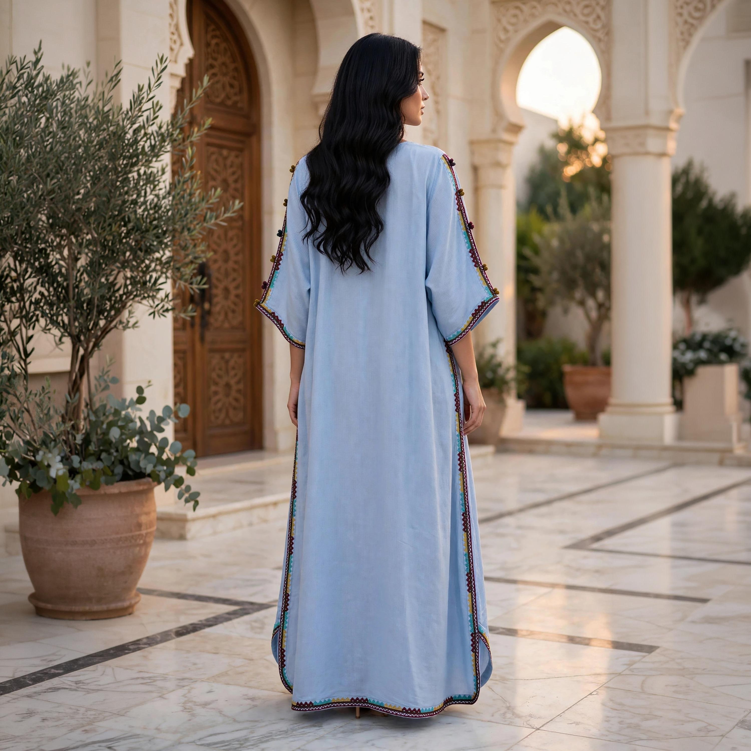 IKKXA Geometric Embroidered Women's Kaftan Jalabiya-women-arabicclothing-jalabiyas-image-4