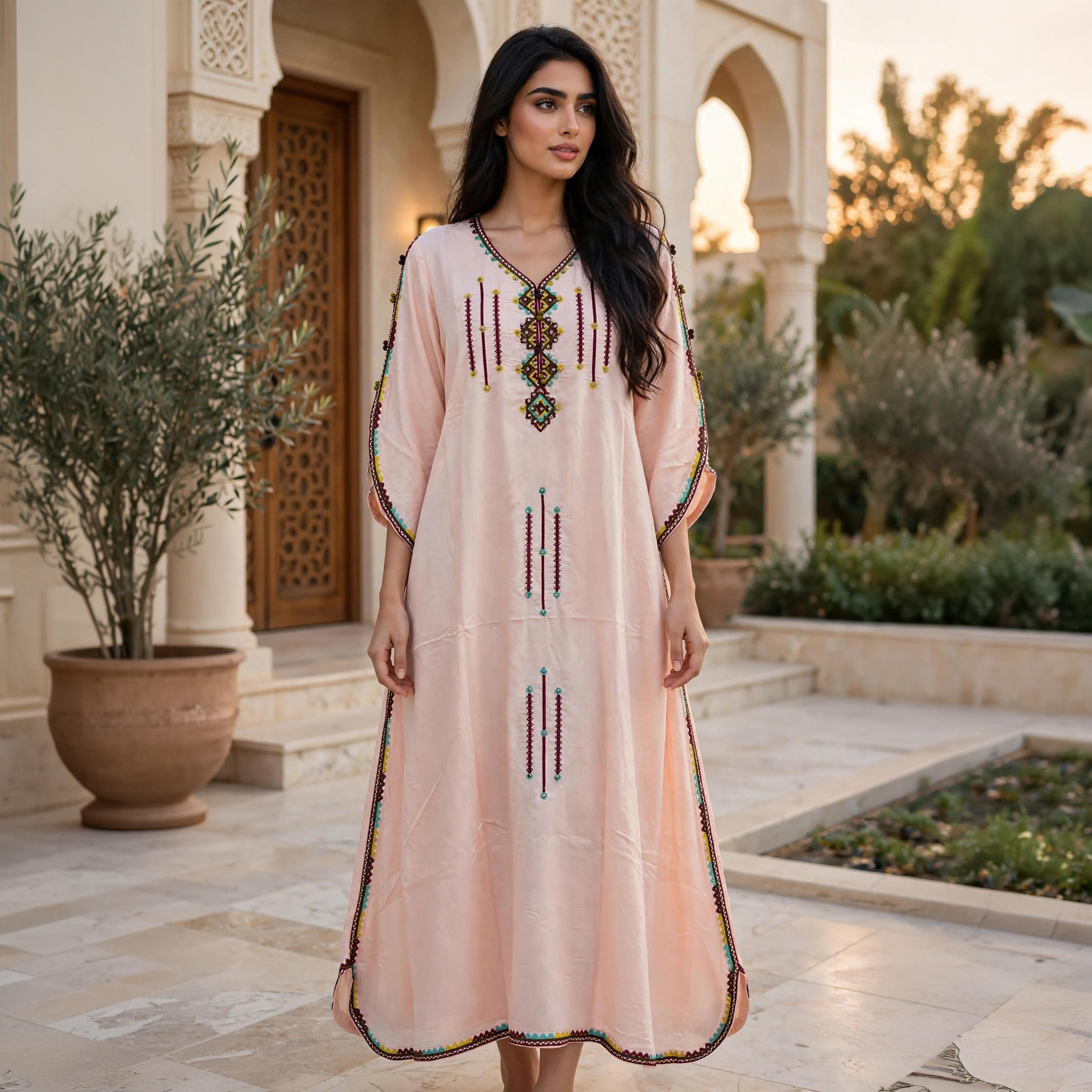 IKKXA Geometric Embroidered Women's Kaftan Jalabiya-women-arabicclothing-jalabiyas-image-1