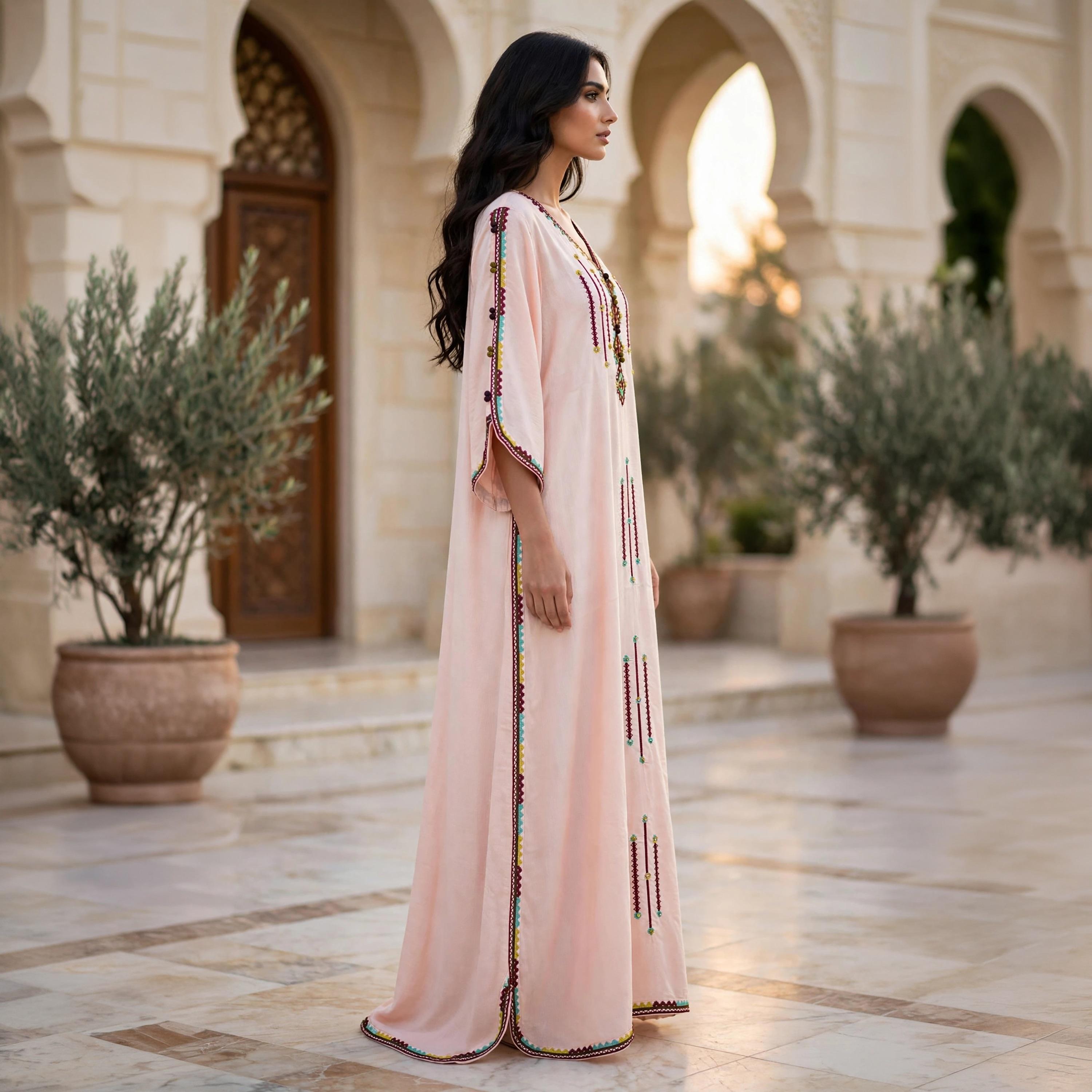 IKKXA Geometric Embroidered Women's Kaftan Jalabiya-women-arabicclothing-jalabiyas-image-3