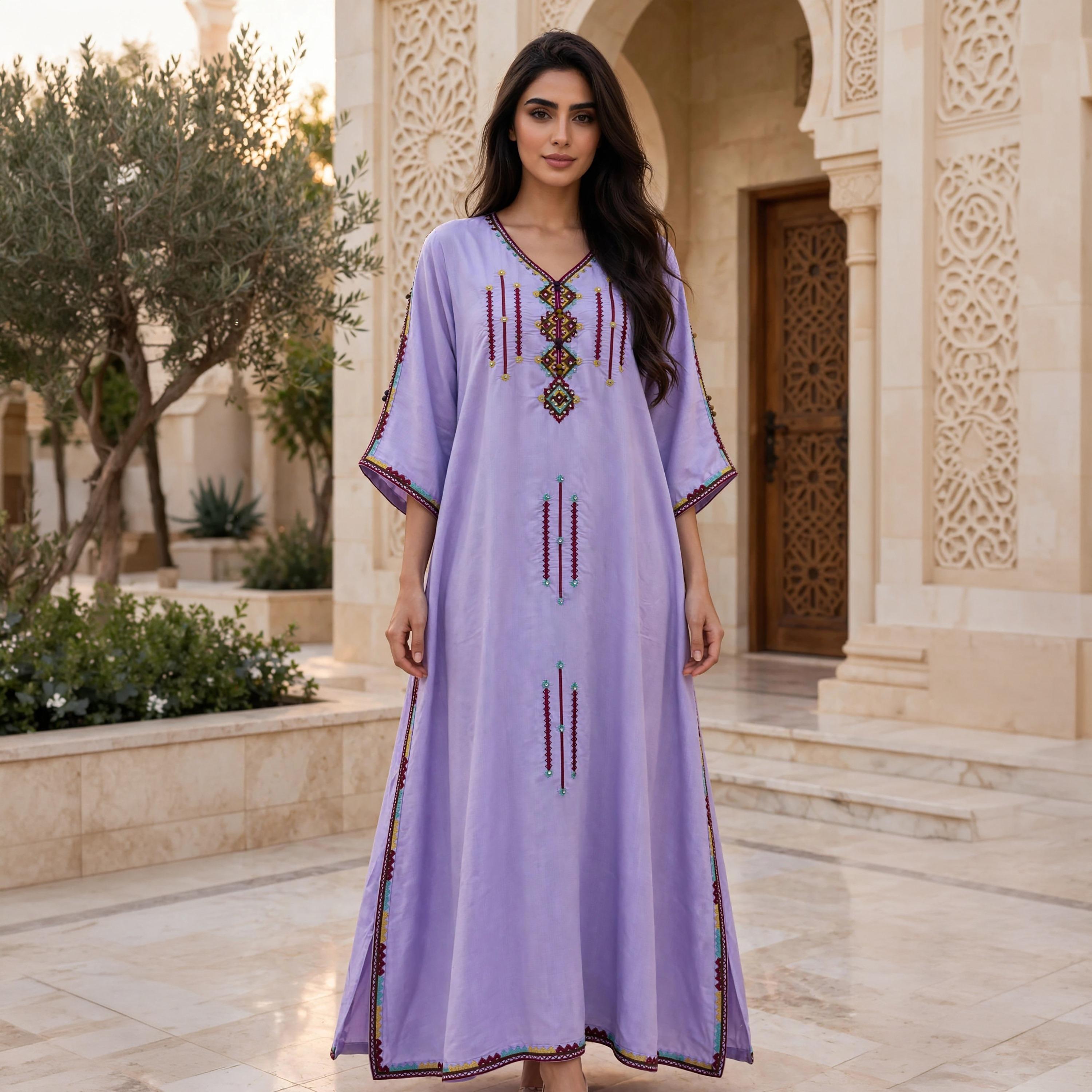 IKKXA Geometric Embroidered Women's Kaftan Jalabiya-women-arabicclothing-jalabiyas-image-1