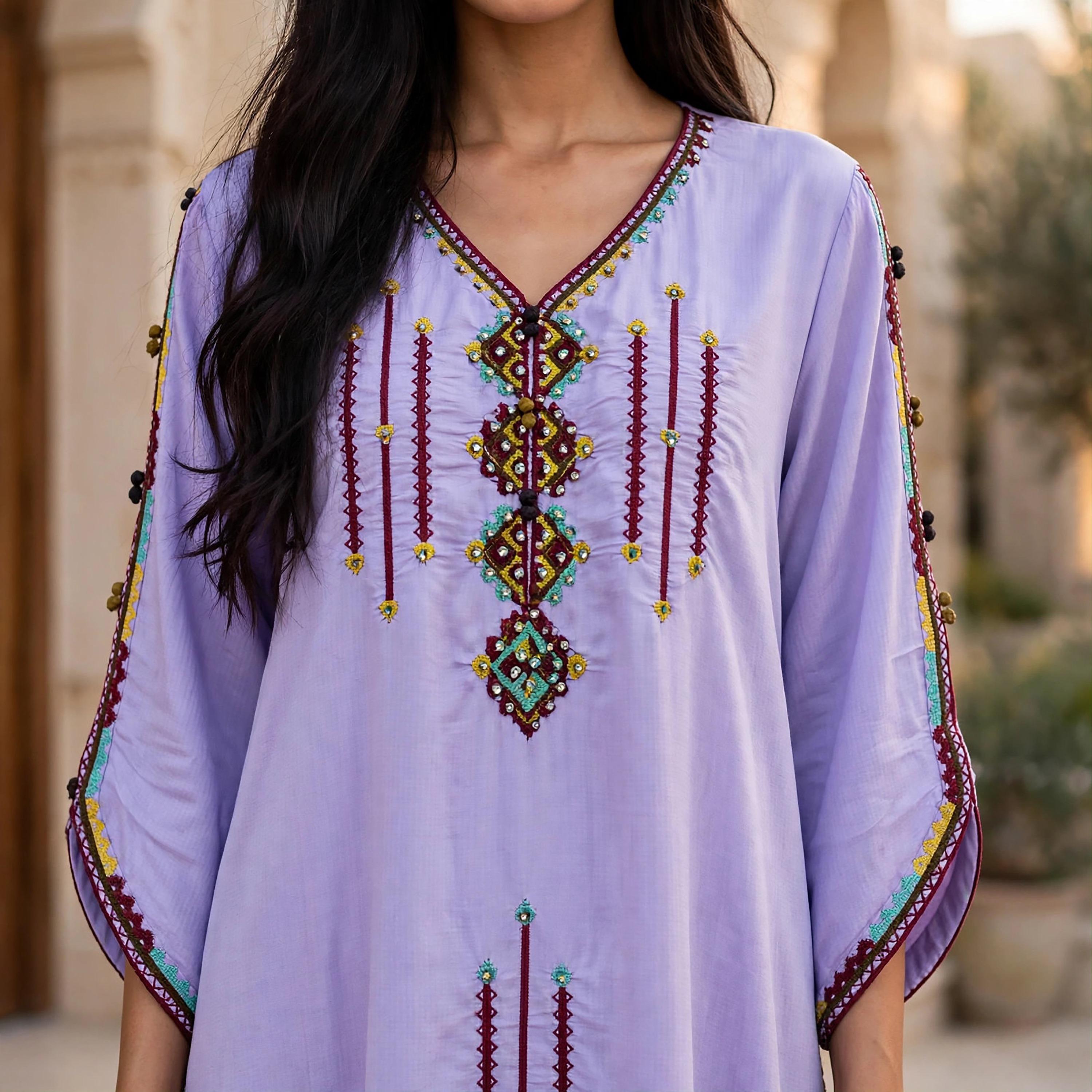 IKKXA Geometric Embroidered Women's Kaftan Jalabiya-women-arabicclothing-jalabiyas-image-2