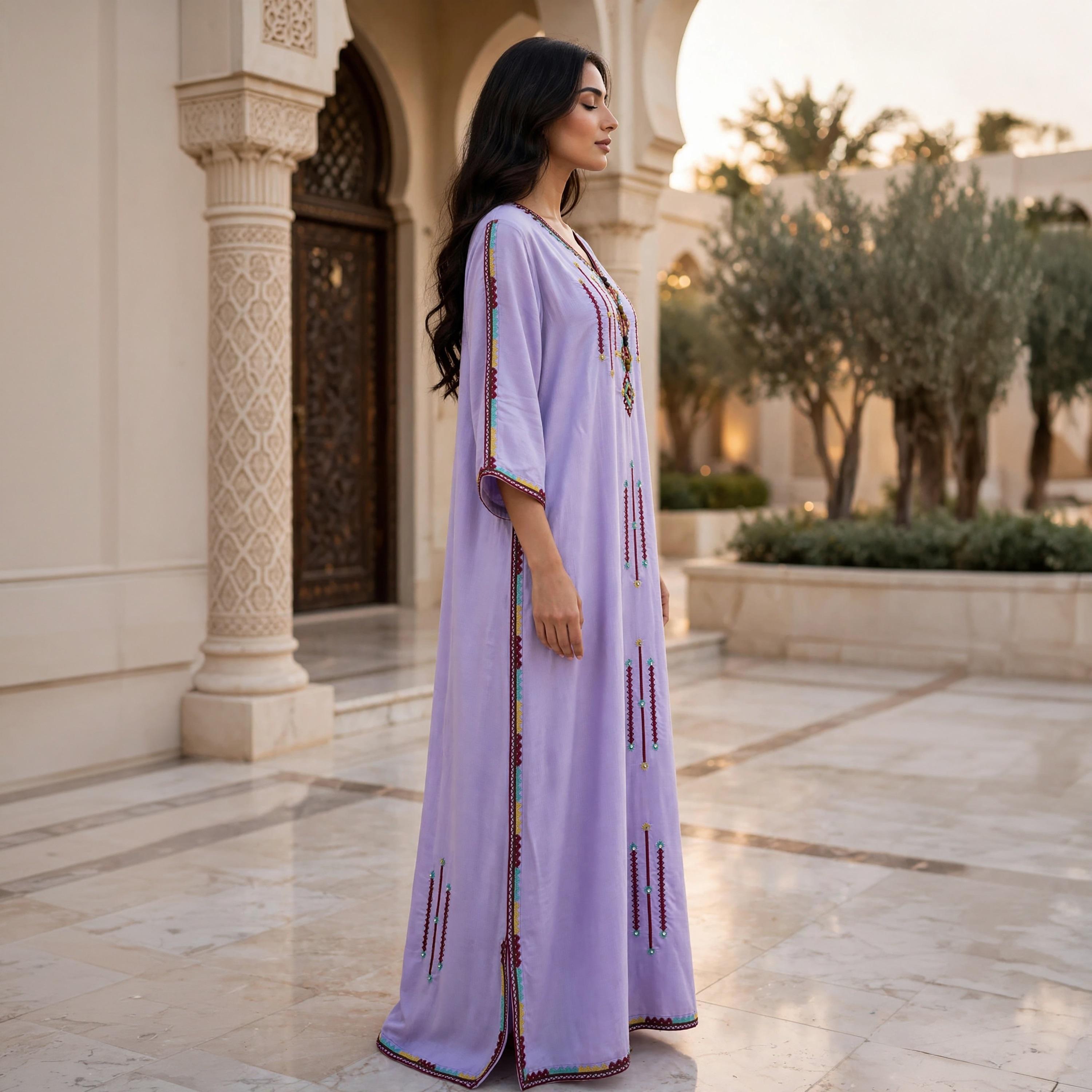 IKKXA Geometric Embroidered Women's Kaftan Jalabiya-women-arabicclothing-jalabiyas-image-3