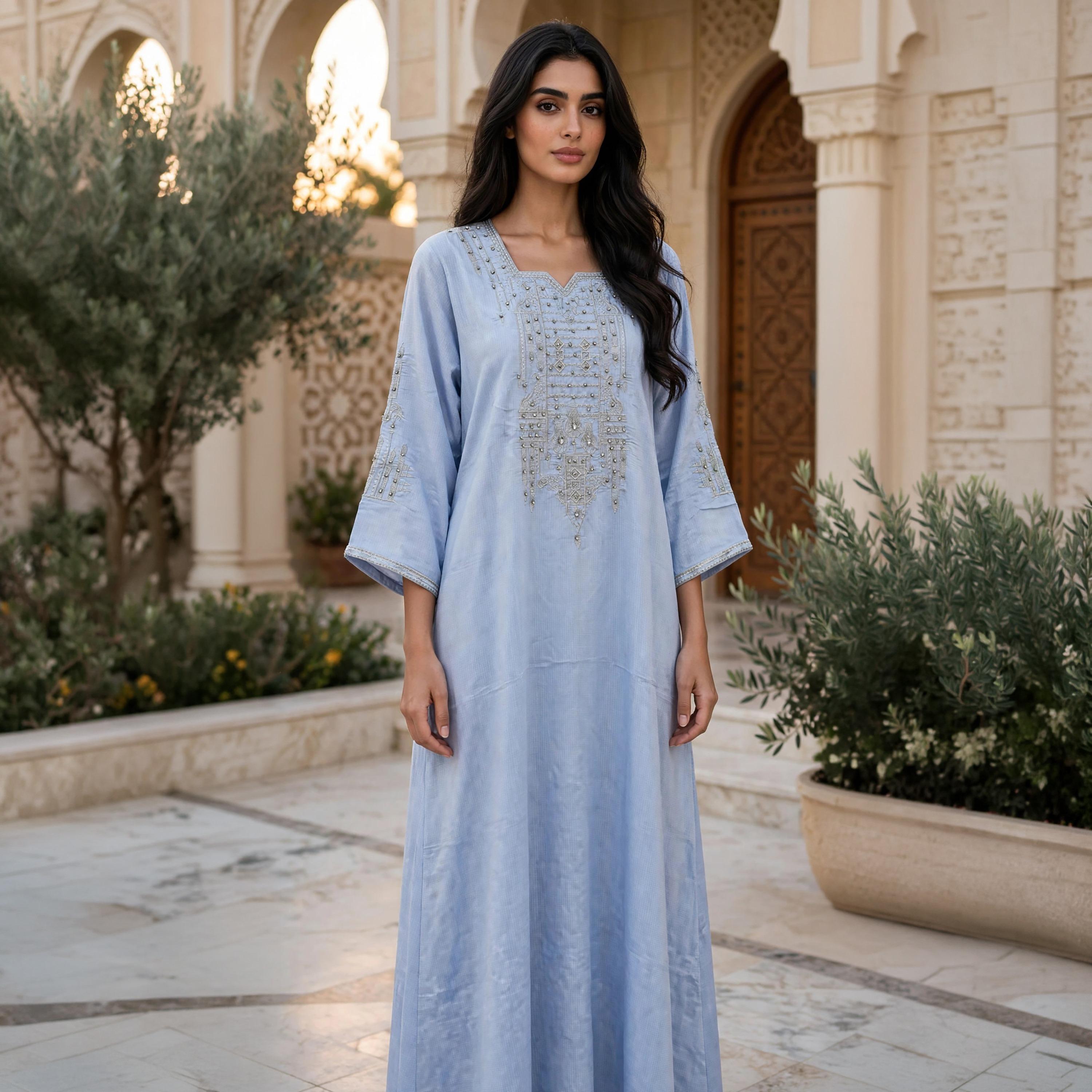 جلابية حريمي انسيابية بياقة مربعة مع تطريز على الصدر من إككسا-women-arabicclothing-jalabiyas-image-10
