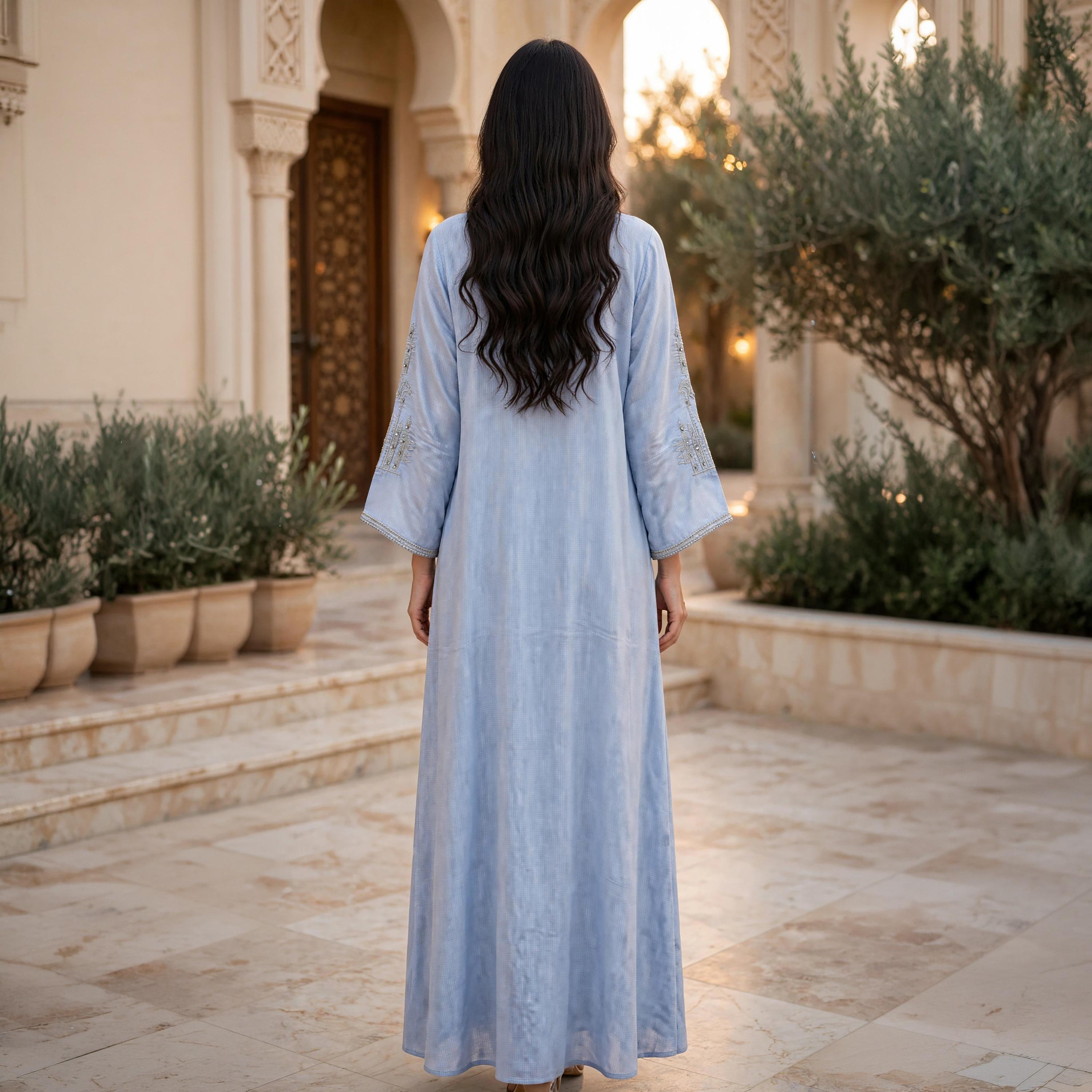 IKKXA Embroidered Yoke Square Neck Women's Flowing Jalabiya-women-arabicclothing-jalabiyas-image-4