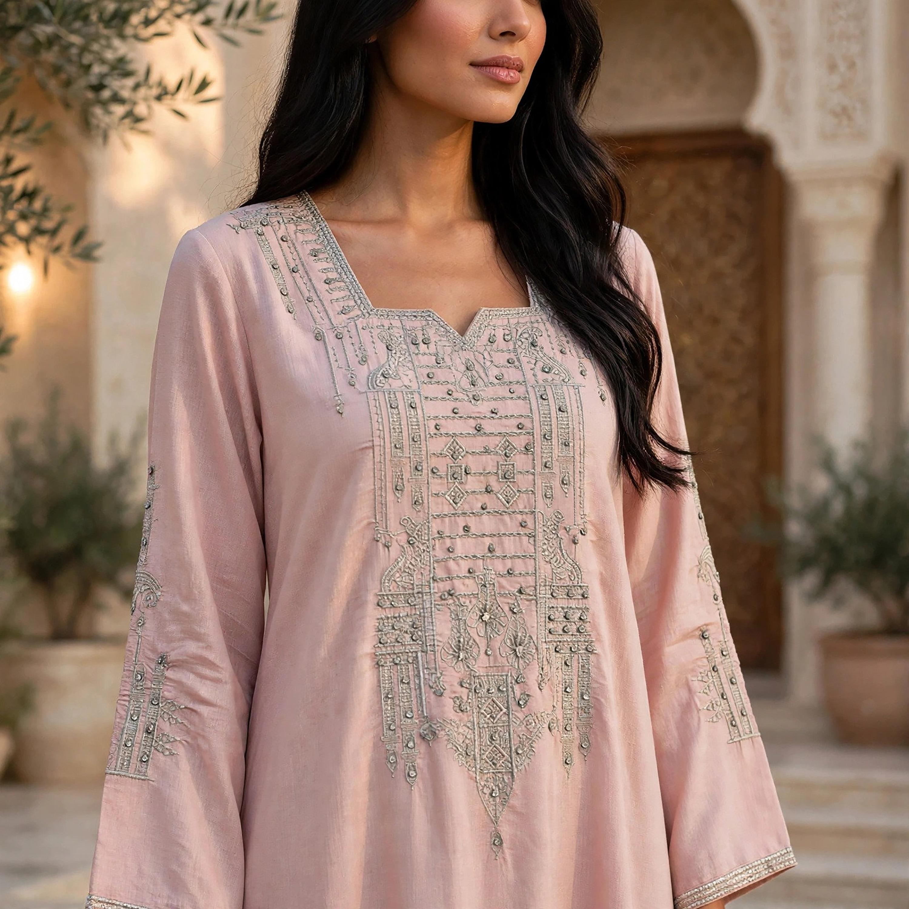 IKKXA Embroidered Yoke Square Neck Women's Flowing Jalabiya-women-arabicclothing-jalabiyas-image-2