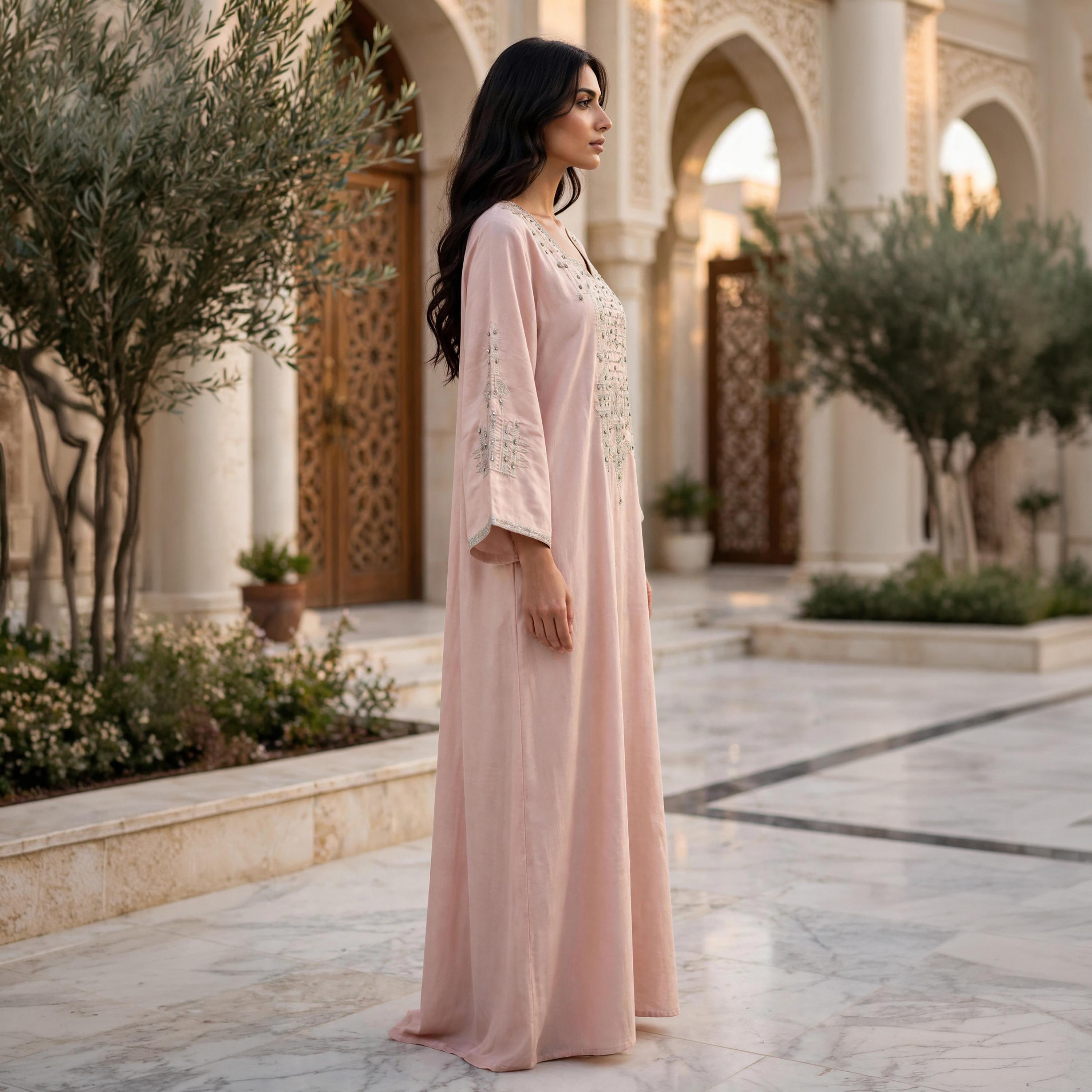 جلابية حريمي انسيابية بياقة مربعة مع تطريز على الصدر من إككسا-women-arabicclothing-jalabiyas-image-7