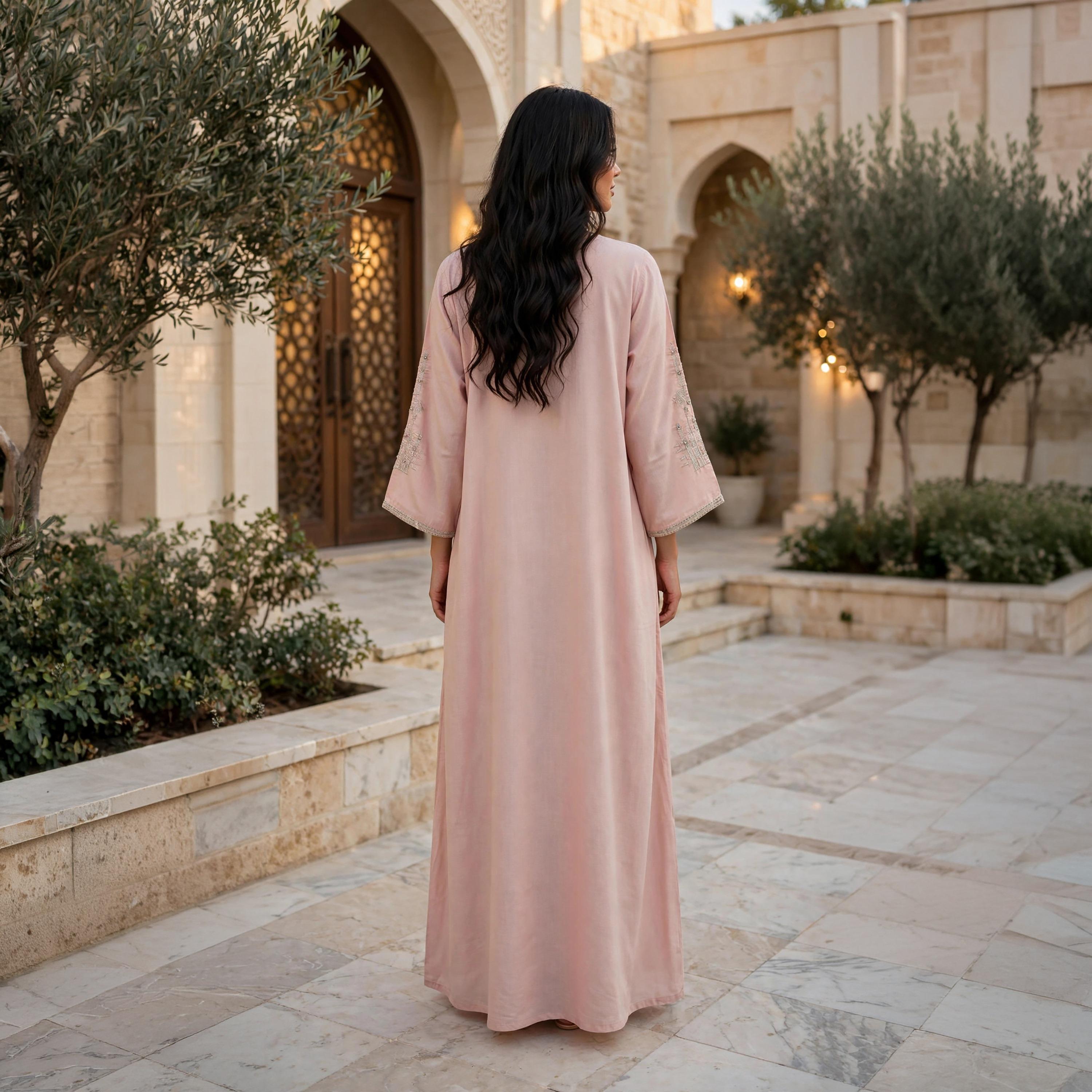IKKXA Embroidered Yoke Square Neck Women's Flowing Jalabiya-women-arabicclothing-jalabiyas-image-4