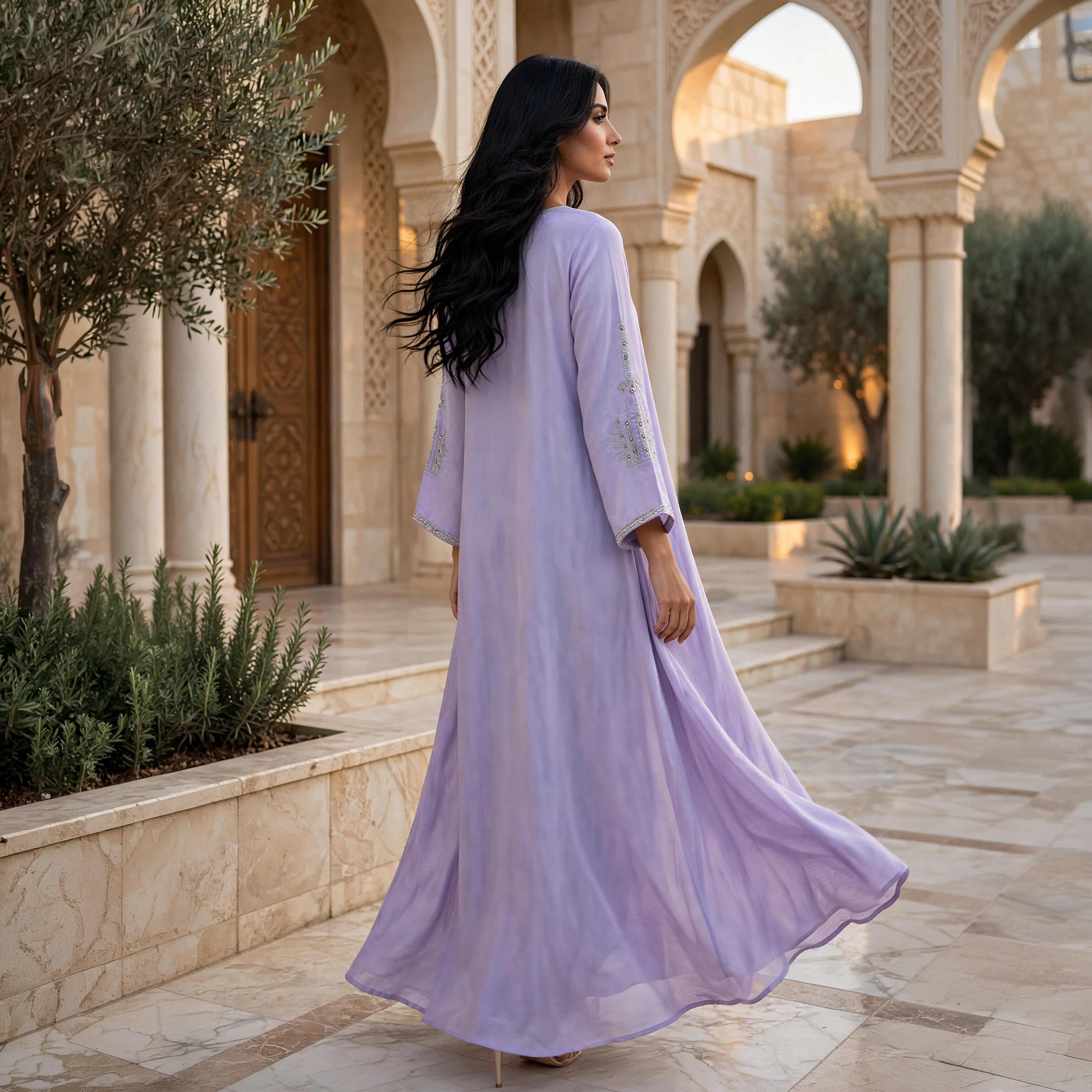 جلابية حريمي انسيابية بياقة مربعة مع تطريز على الصدر من إككسا-women-arabicclothing-jalabiyas-image-3