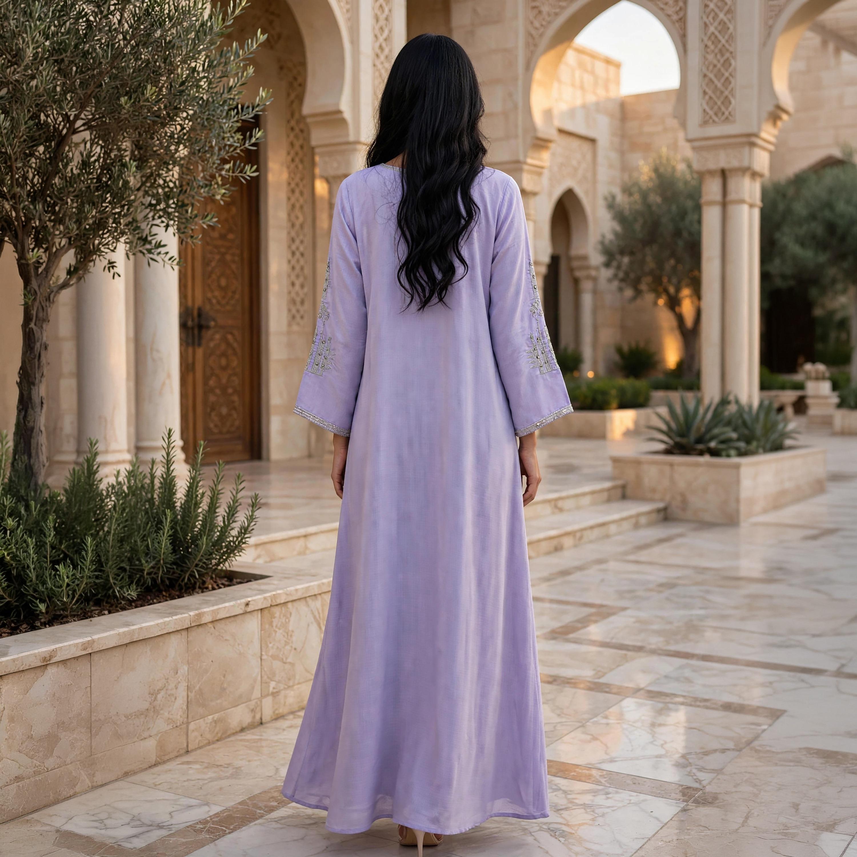 IKKXA Embroidered Yoke Square Neck Women's Flowing Jalabiya-women-arabicclothing-jalabiyas-image-4