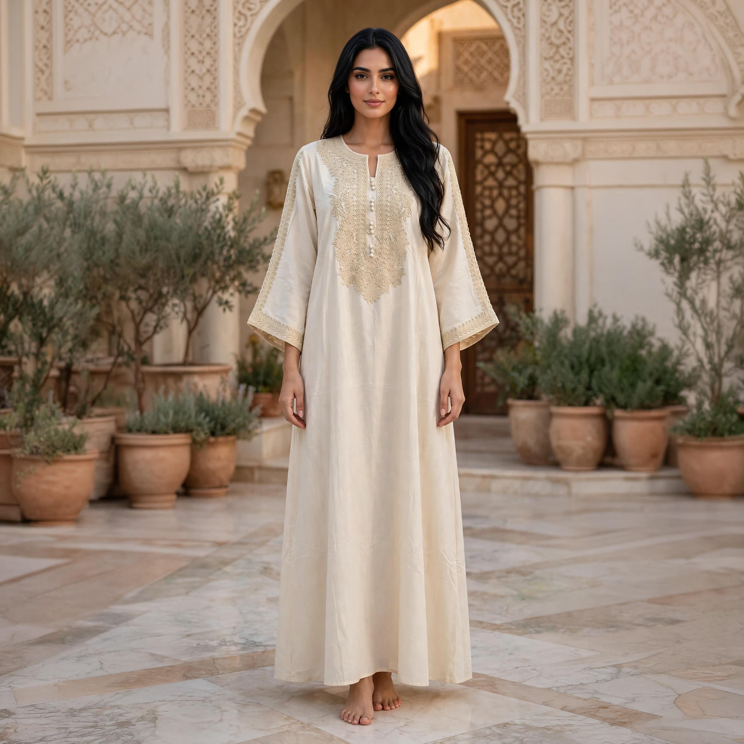 جلابية حريمي بأكمام واسعة (بوق) مع تطريز على الصدر من إككسا-women-arabicclothing-jalabiyas-image-1