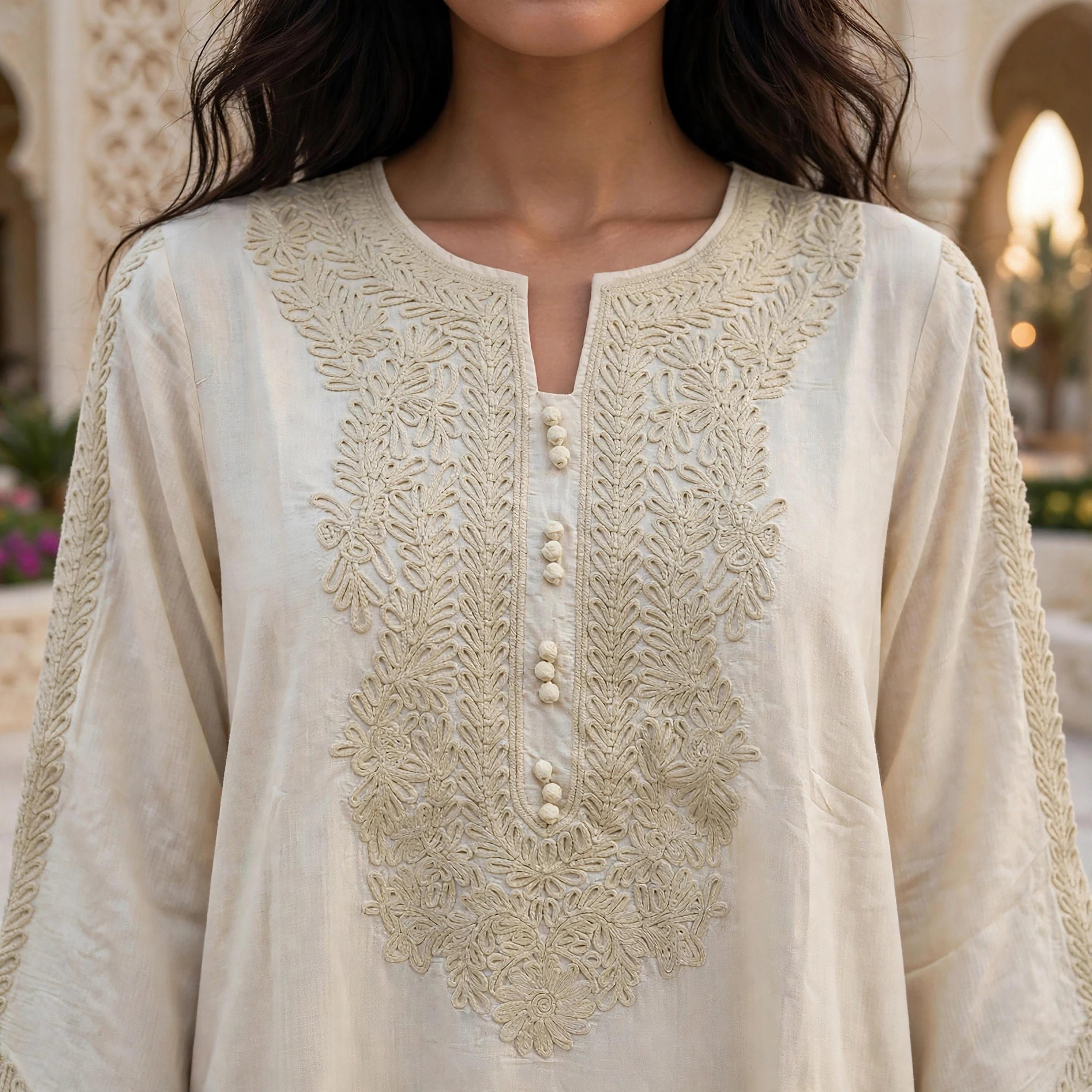 جلابية حريمي بأكمام واسعة (بوق) مع تطريز على الصدر من إككسا-women-arabicclothing-jalabiyas-image-2