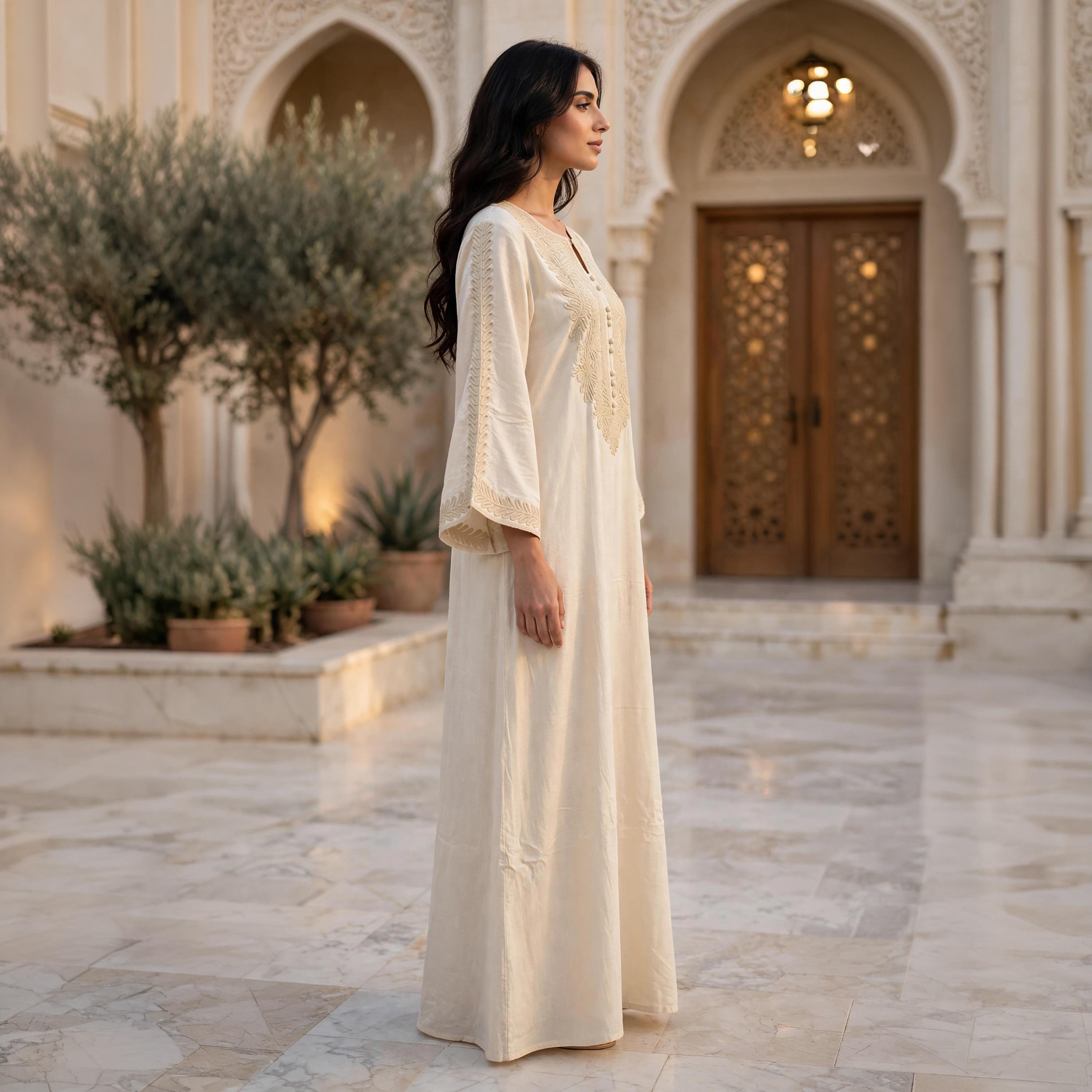 جلابية حريمي بأكمام واسعة (بوق) مع تطريز على الصدر من إككسا-women-arabicclothing-jalabiyas-image-3
