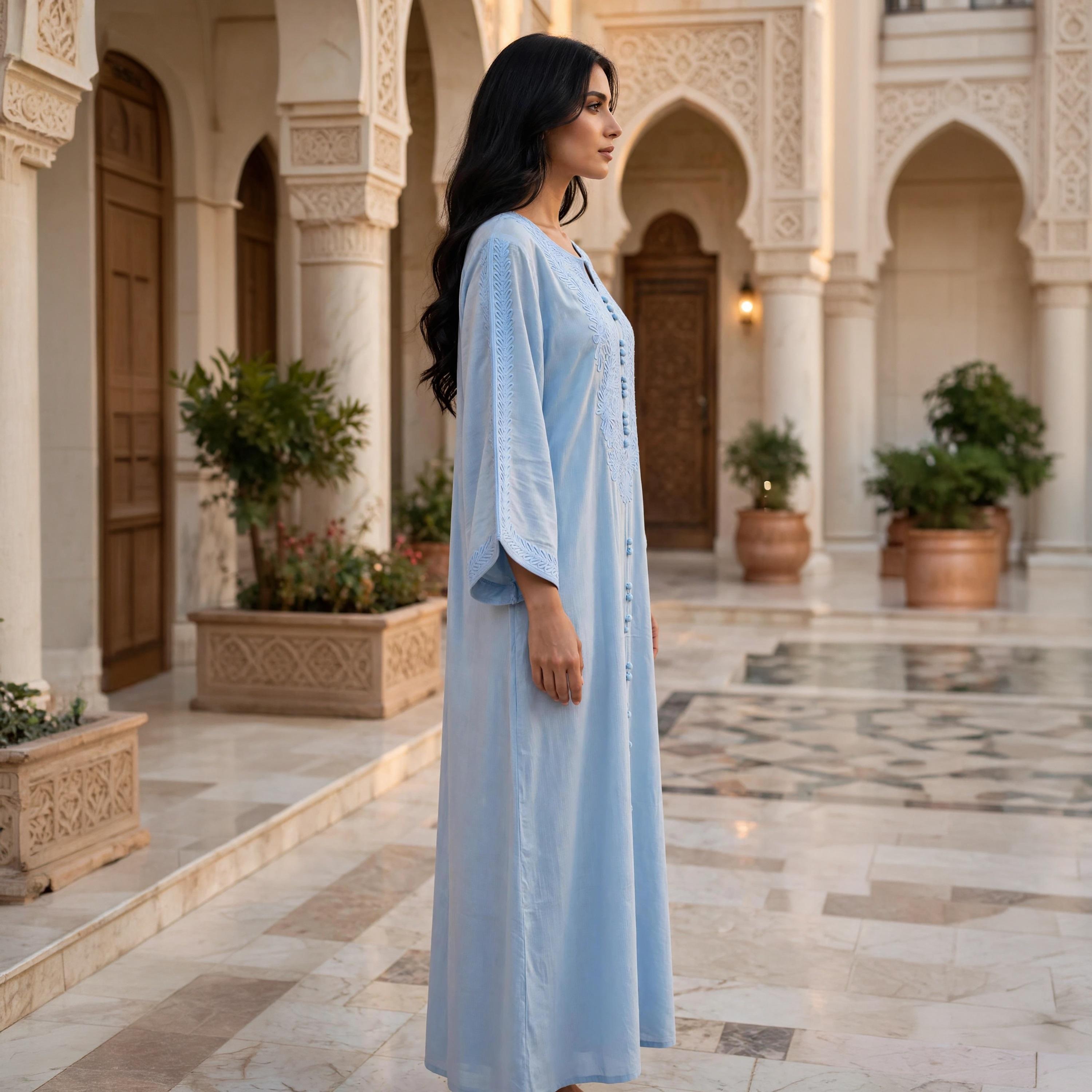 IKKXA Embroidered Yoke Trumpet Sleeves Women's Jalabiya-women-arabicclothing-jalabiyas-image-3
