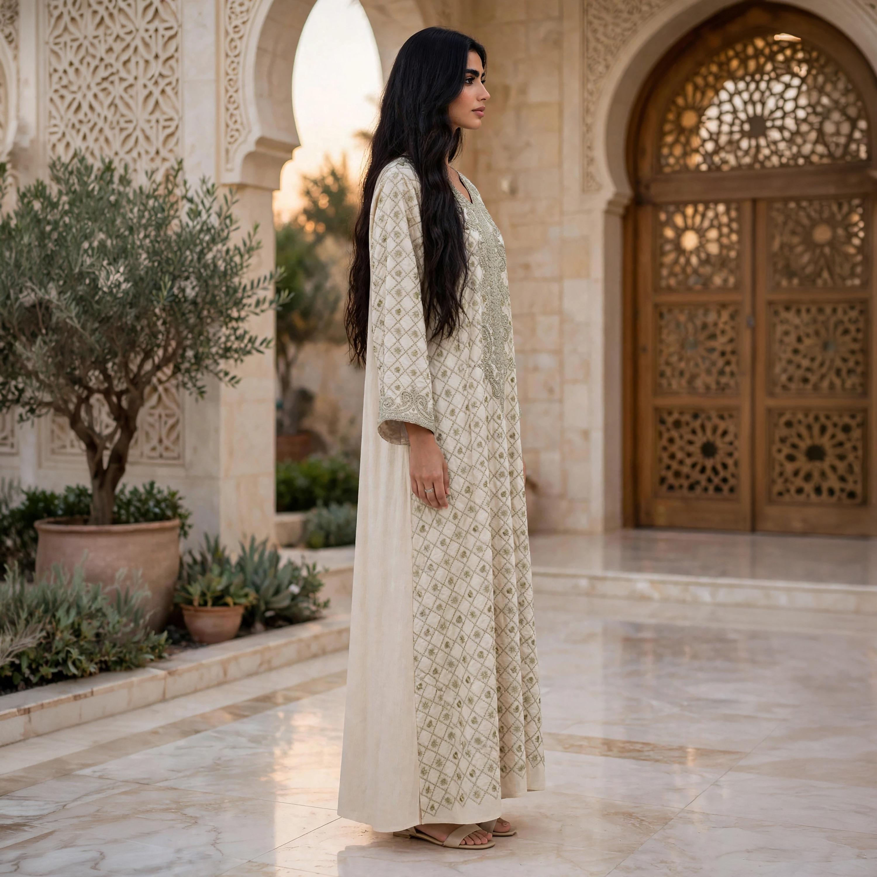 IKKXA Paisley Embroidered Yoke Women's Maxi Jalabiya-women-arabicclothing-jalabiyas-image-3