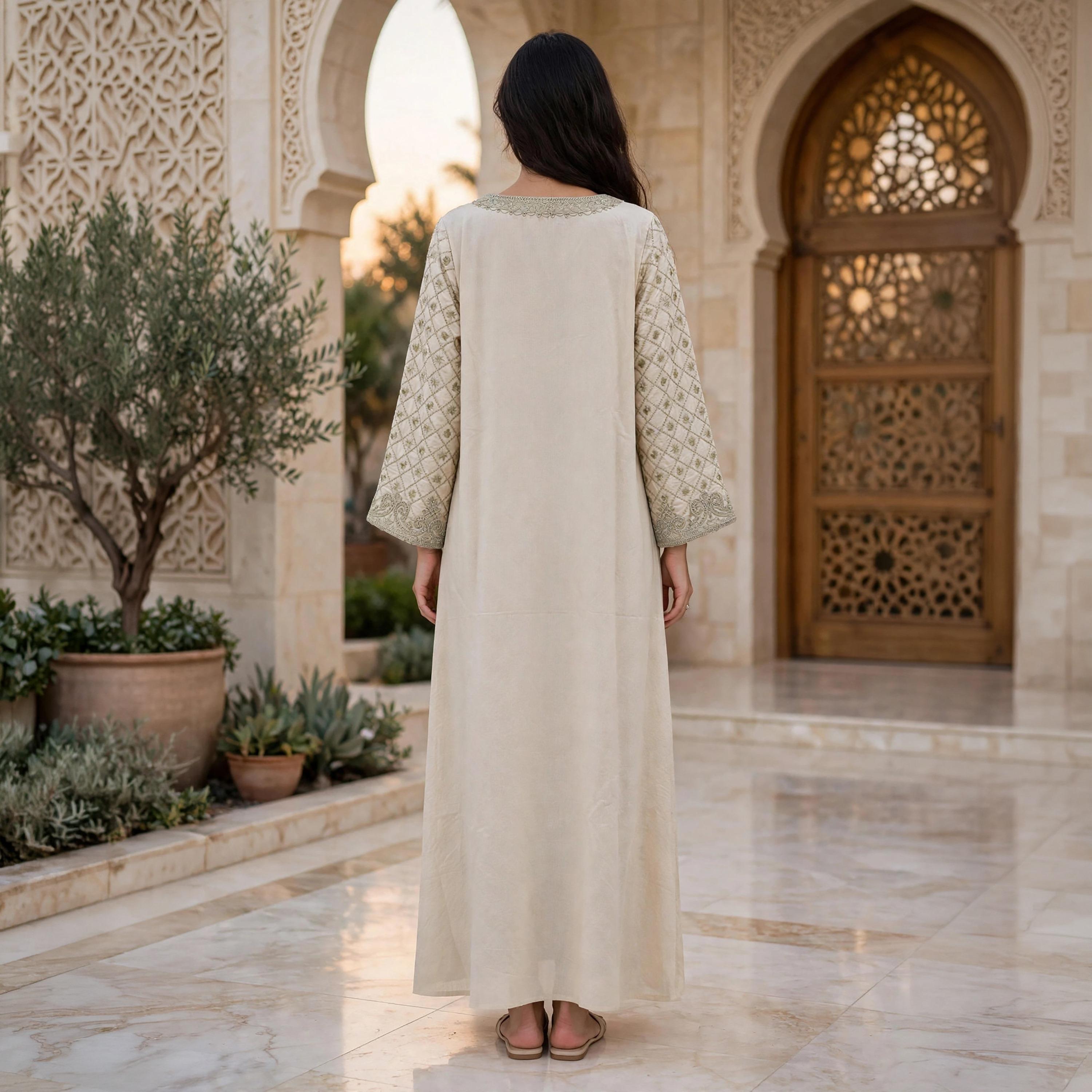 IKKXA Paisley Embroidered Yoke Women's Maxi Jalabiya-women-arabicclothing-jalabiyas-image-4