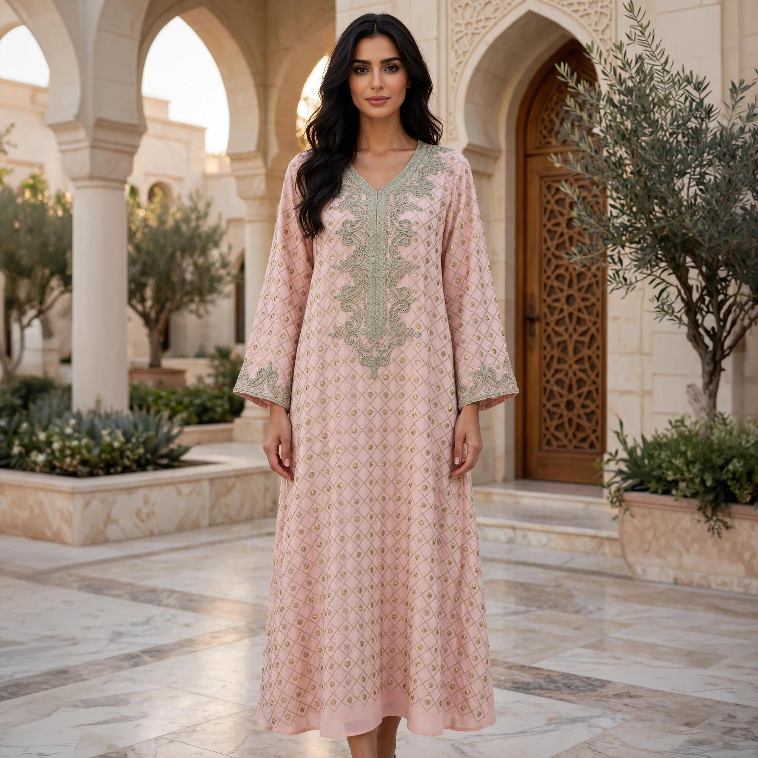 IKKXA Paisley Embroidered Yoke Women's Maxi Jalabiya-women-arabicclothing-jalabiyas-image-1