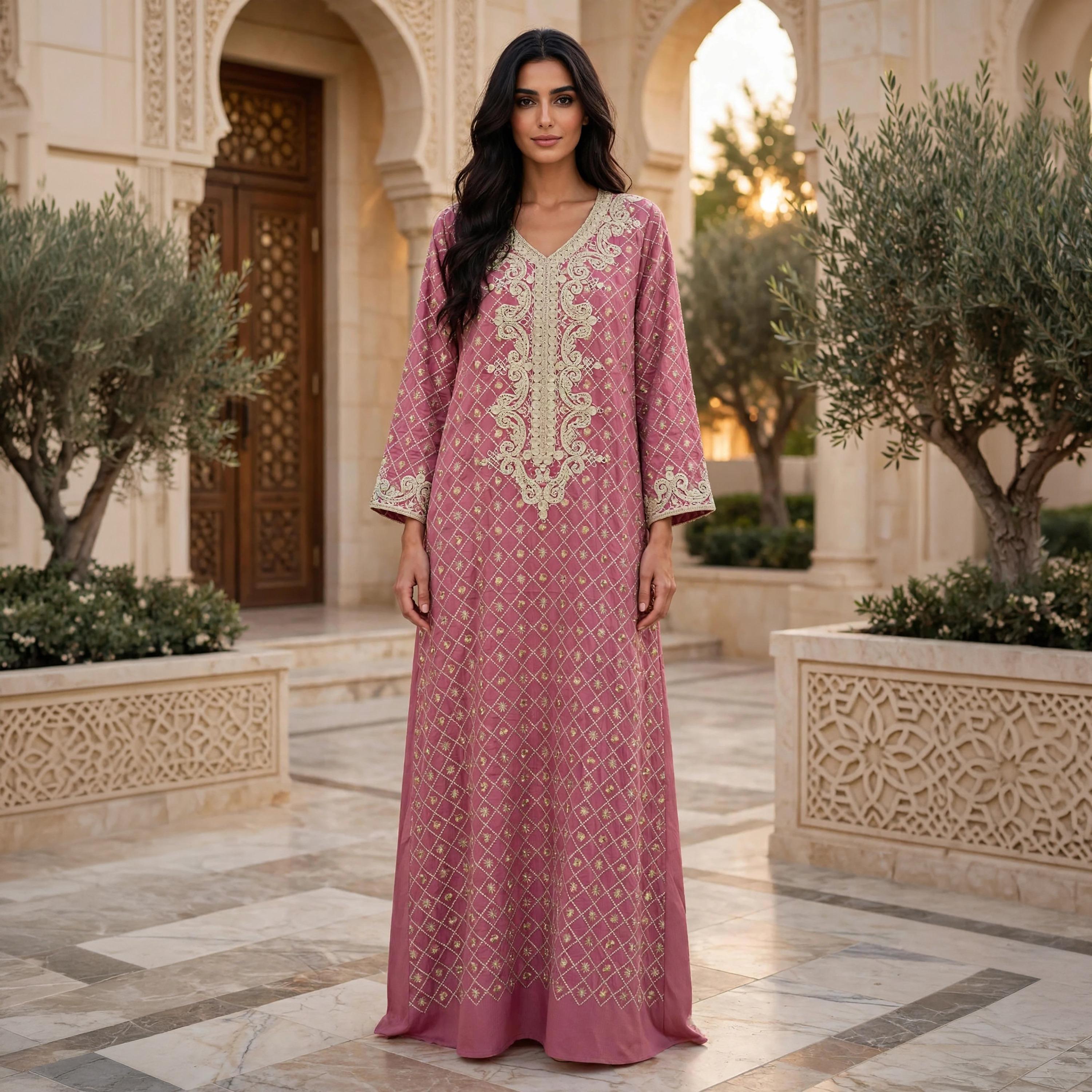 IKKXA Paisley Embroidered Yoke Women's Maxi Jalabiya-women-arabicclothing-jalabiyas-image-1