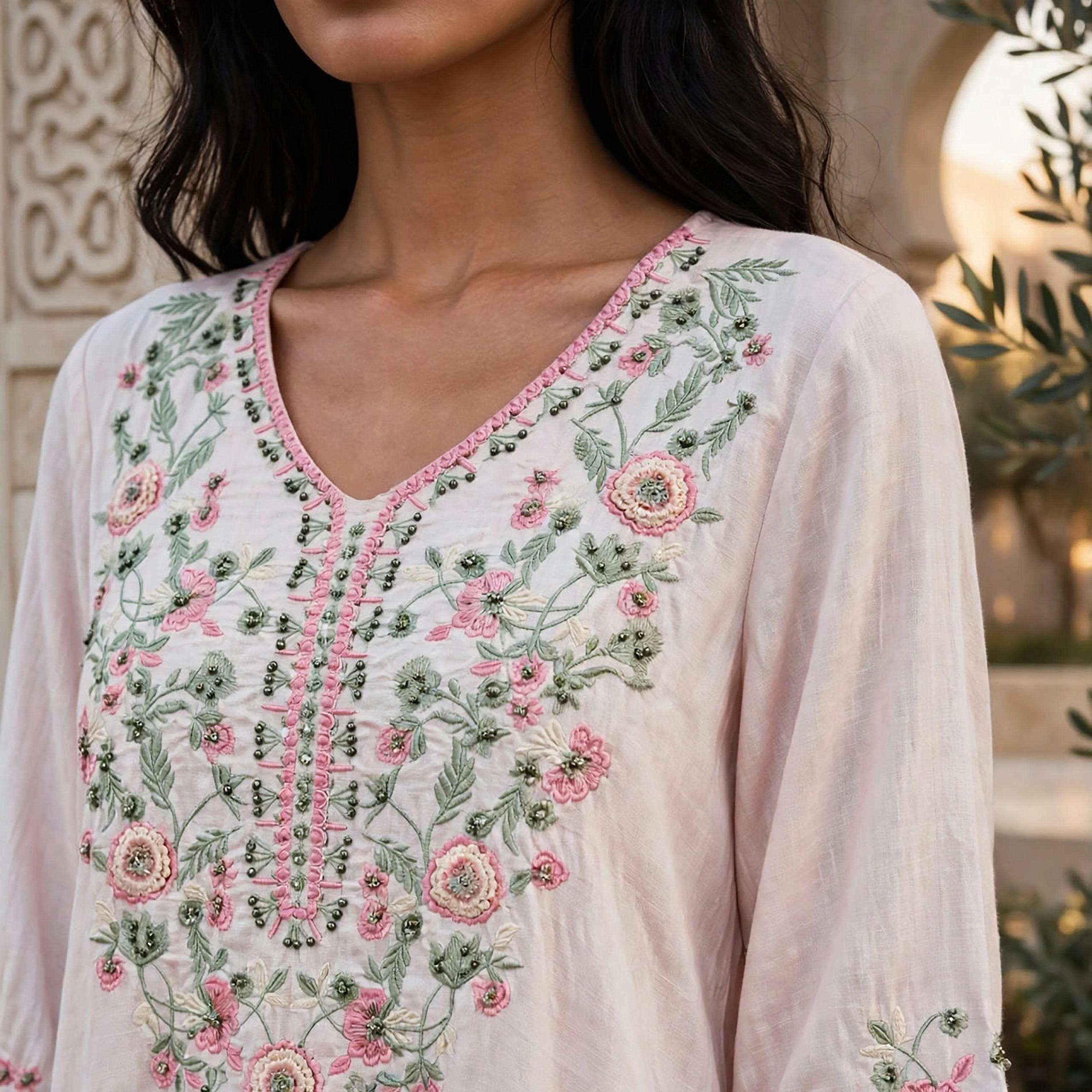 جلابية حريمي انسيابية بتطريز زهور وأساور متموجة من إككسا-women-arabicclothing-jalabiyas-image-2