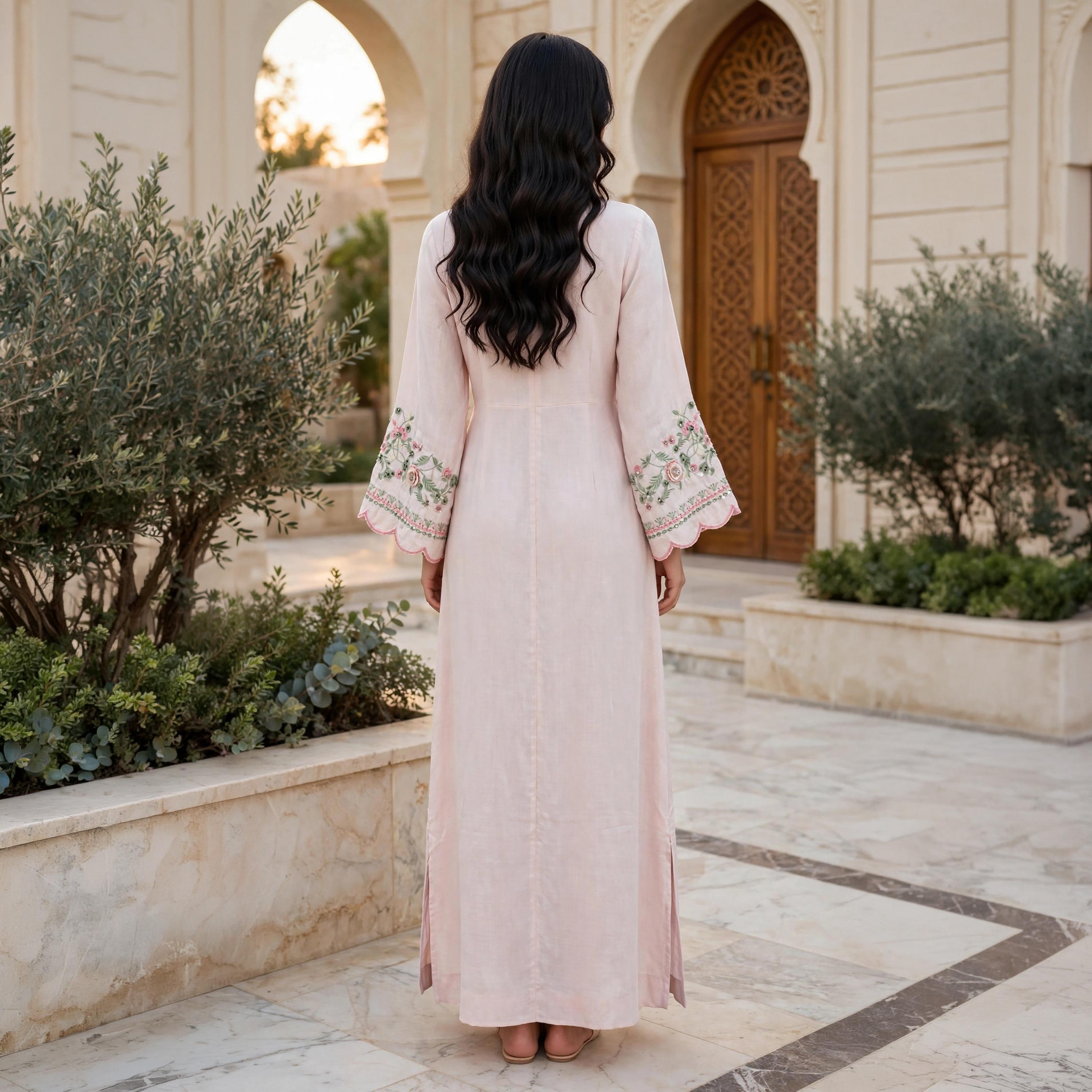 جلابية حريمي انسيابية بتطريز زهور وأساور متموجة من إككسا-women-arabicclothing-jalabiyas-image-4