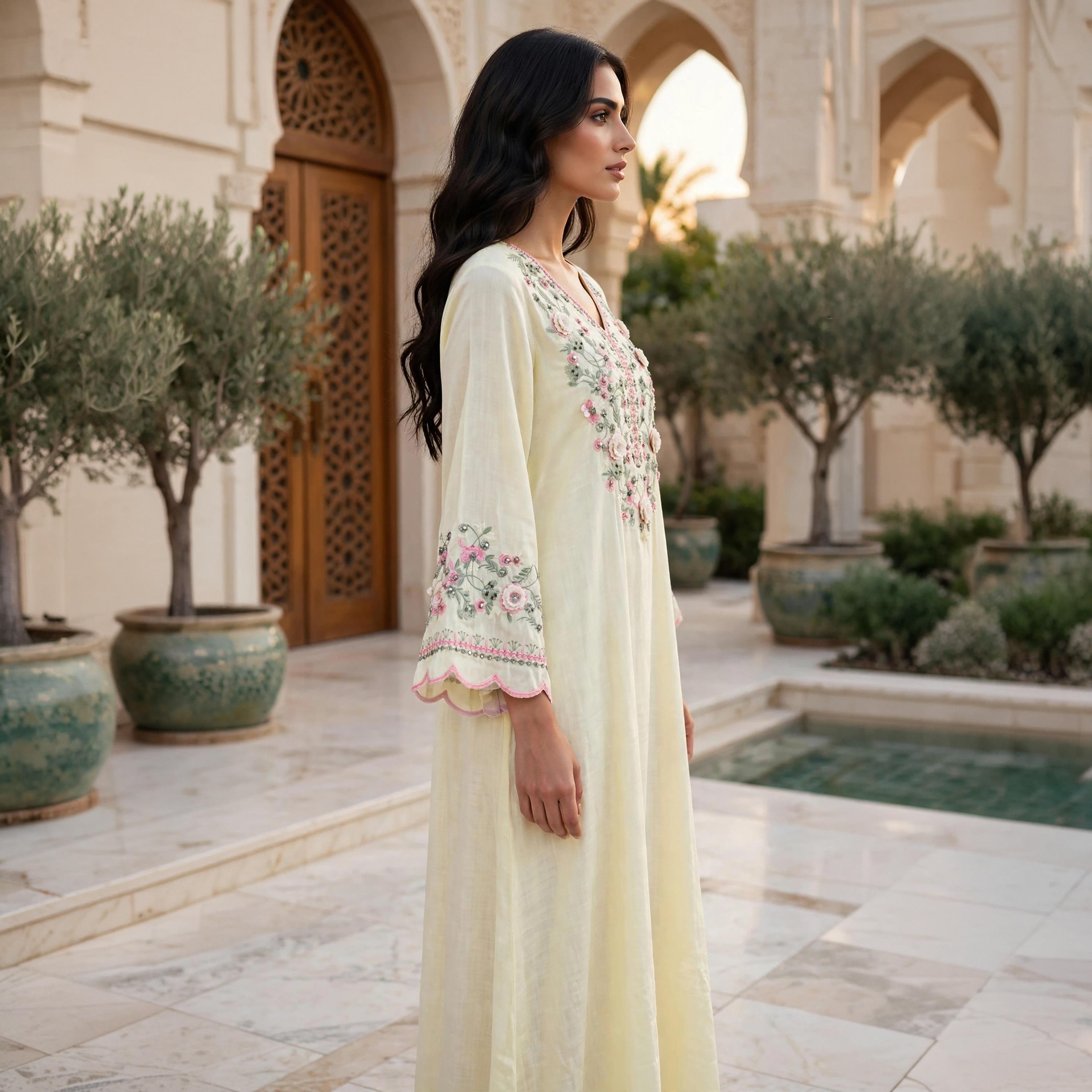 جلابية حريمي انسيابية بتطريز زهور وأساور متموجة من إككسا-women-arabicclothing-jalabiyas-image-11