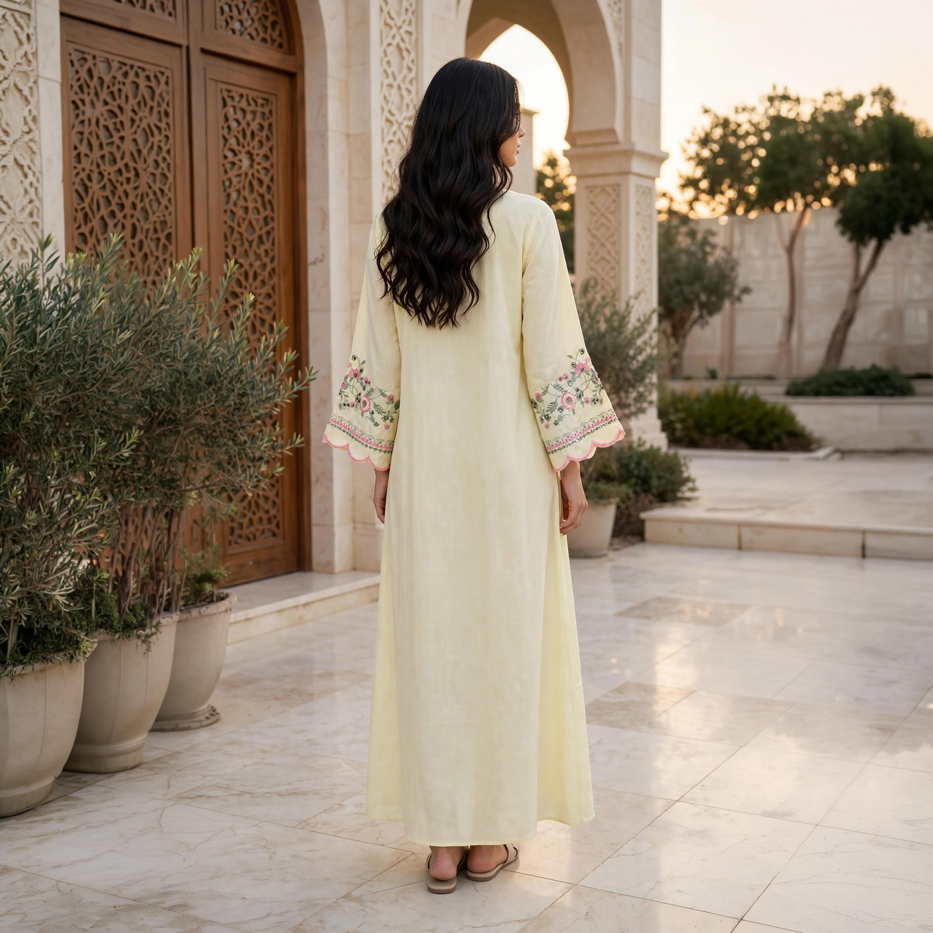 جلابية حريمي انسيابية بتطريز زهور وأساور متموجة من إككسا-women-arabicclothing-jalabiyas-image-12