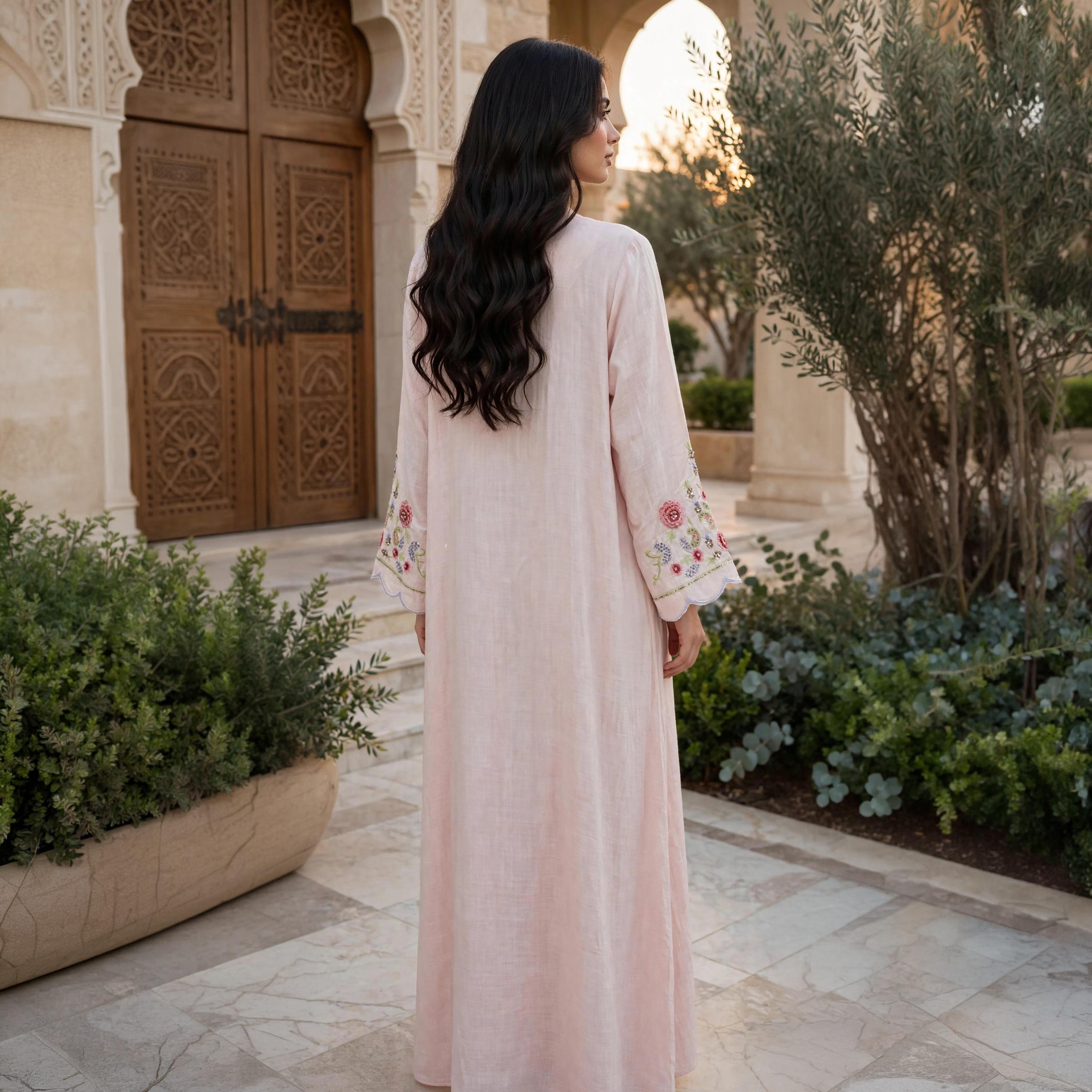IKKXA Paisley Floral Embroidered Scallop Cuffed Women's Flowing Jalabiya-women-arabicclothing-jalabiyas-image-4