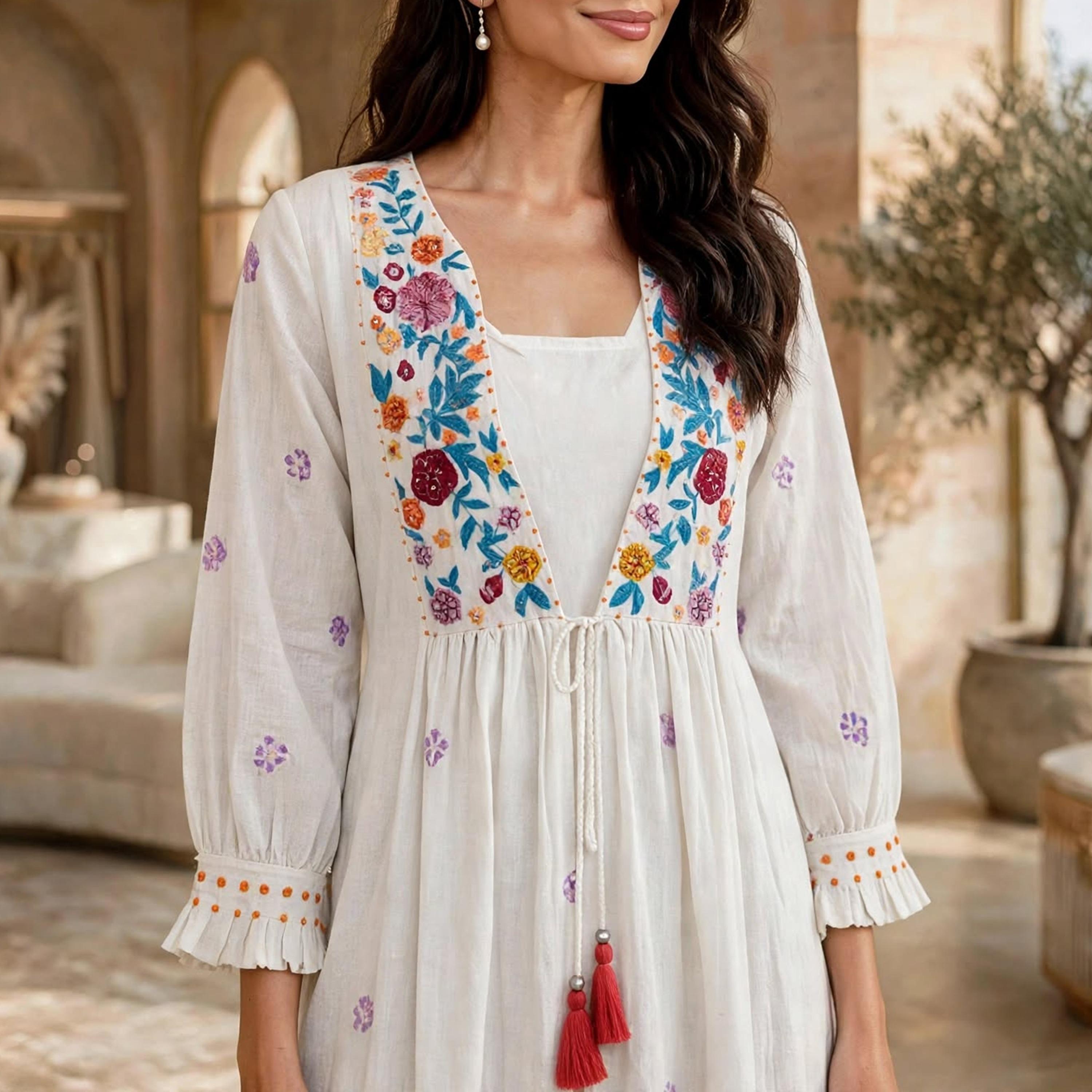 IKKXA Floral Embroidered Elastic Cuffed Women's Fit & Flared Dress-women-clothing-dresses-image-2