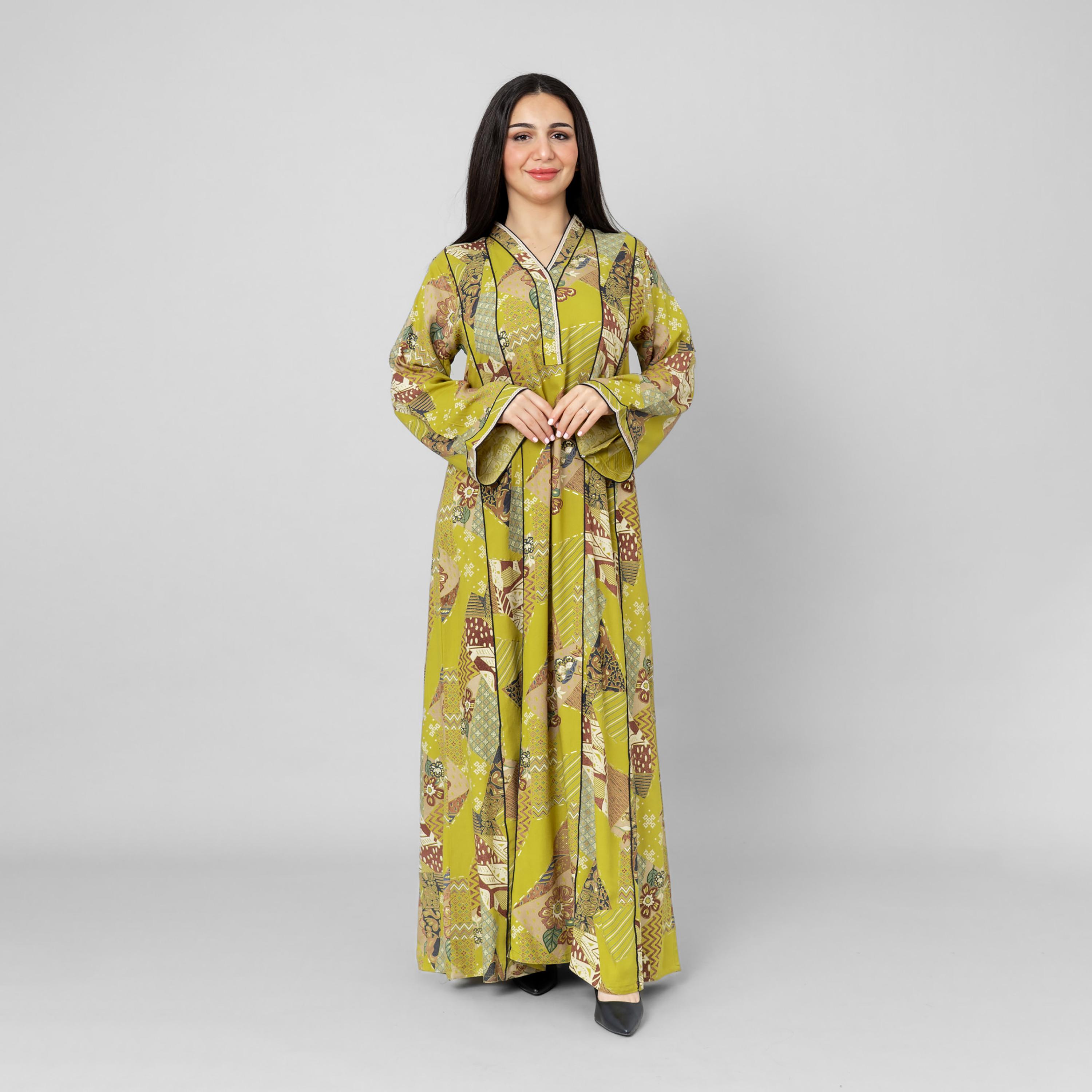 IKKXA Ethnic Patch Print Flared Sleeves Women's Jalabiya-women-arabicclothing-jalabiyas-image-1