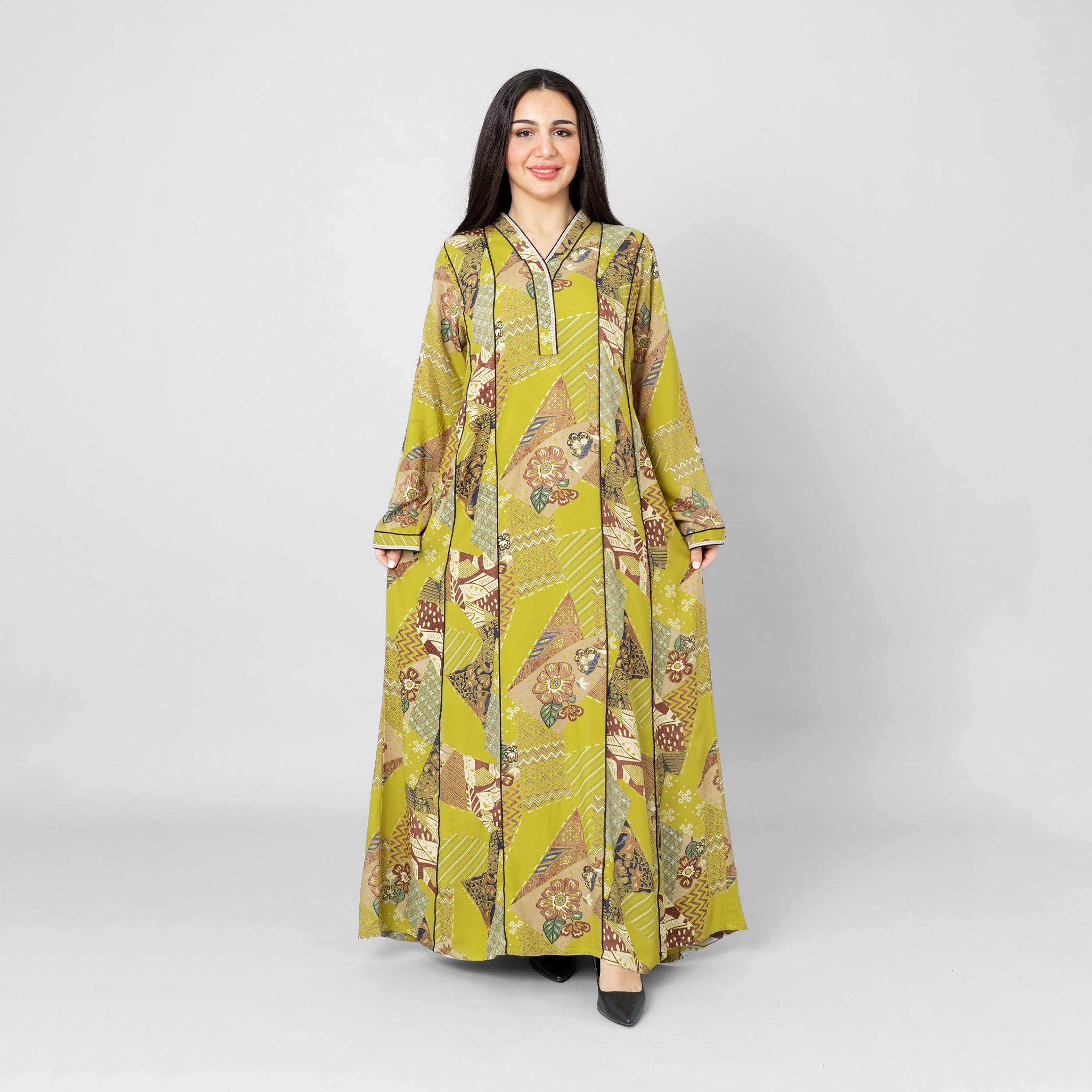 IKKXA Ethnic Patch Print Flared Sleeves Women's Jalabiya-women-arabicclothing-jalabiyas-image-4