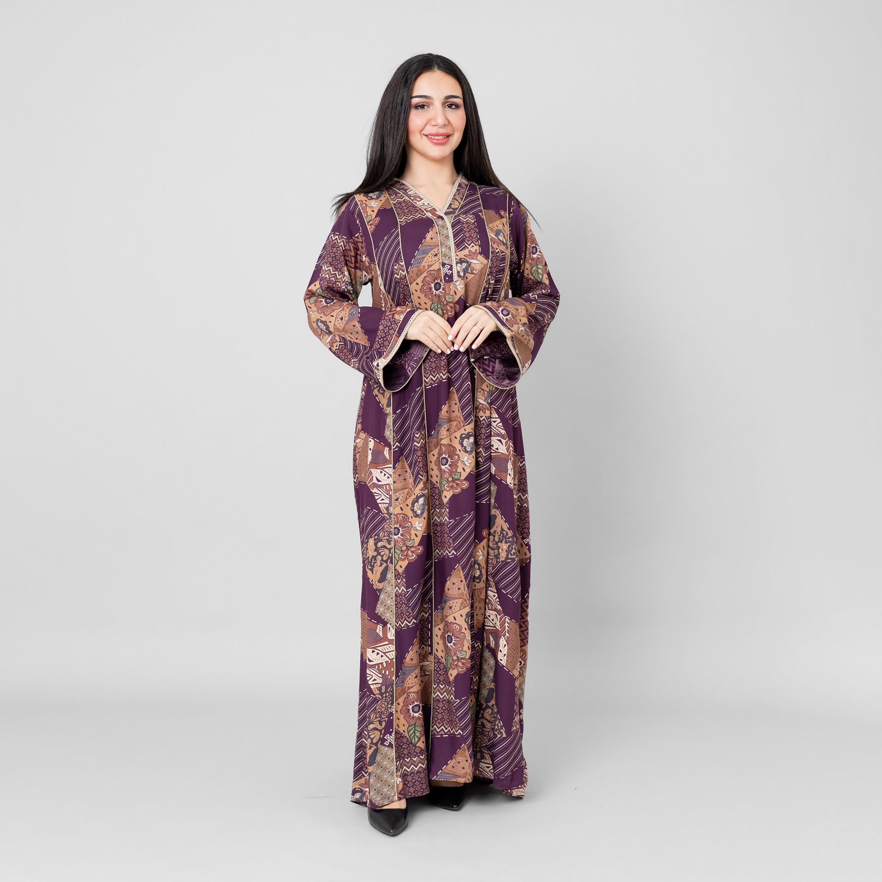 IKKXA Ethnic Patch Print Flared Sleeves Women's Jalabiya-women-arabicclothing-jalabiyas-image-1