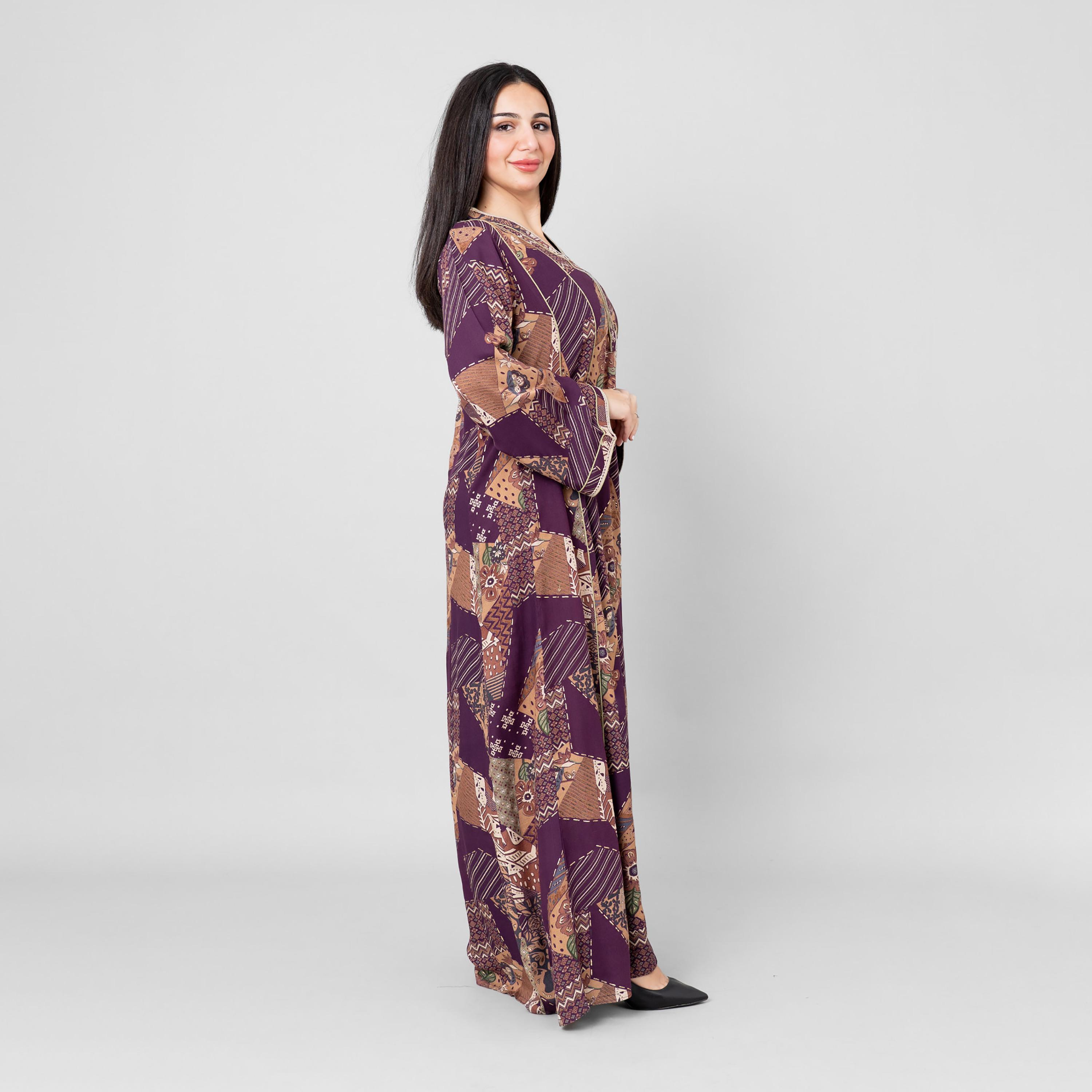 IKKXA Ethnic Patch Print Flared Sleeves Women's Jalabiya-women-arabicclothing-jalabiyas-image-2
