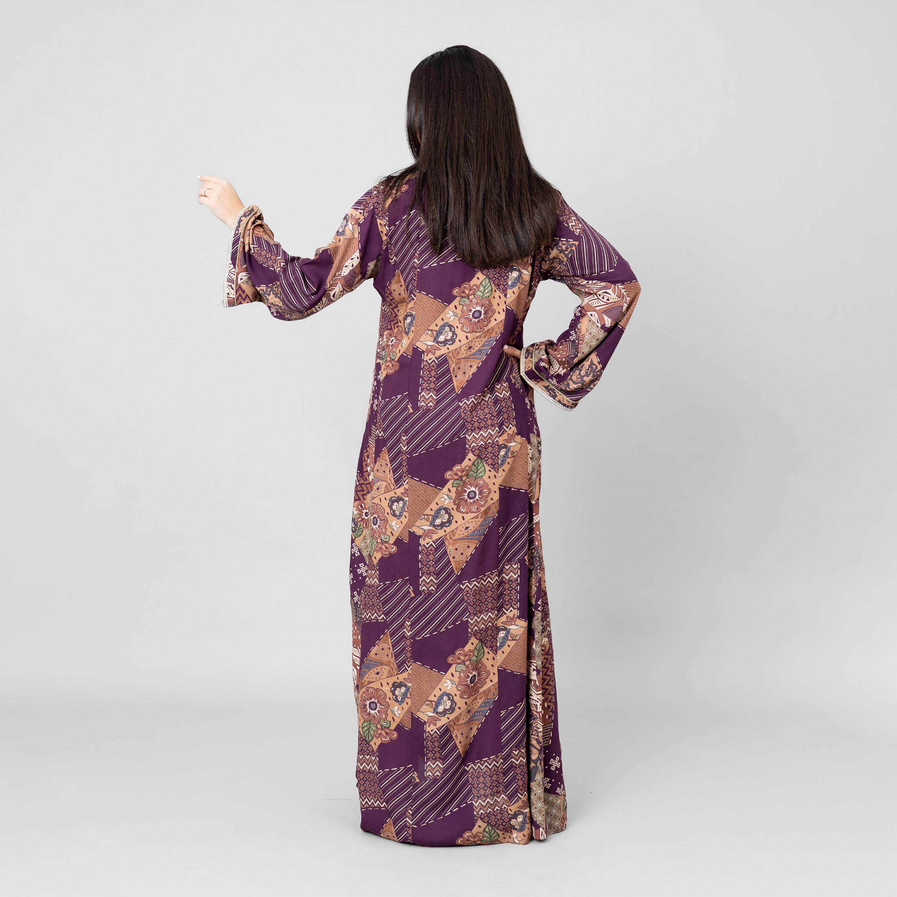 IKKXA Ethnic Patch Print Flared Sleeves Women's Jalabiya-women-arabicclothing-jalabiyas-image-3