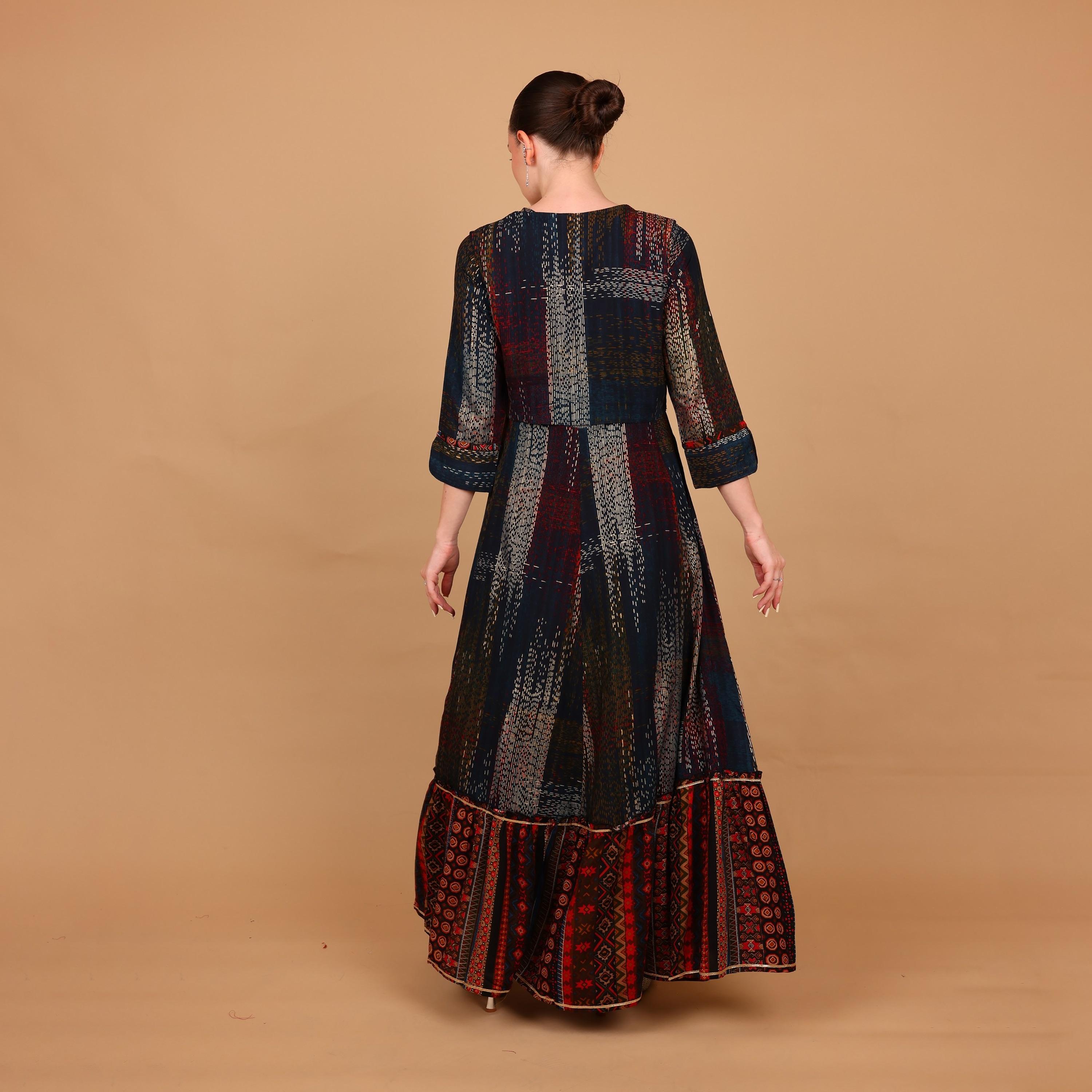 IKKXA Printed Cuffed Sleeves Women's Tiered Jalabiya-women-arabicclothing-jalabiyas-image-5