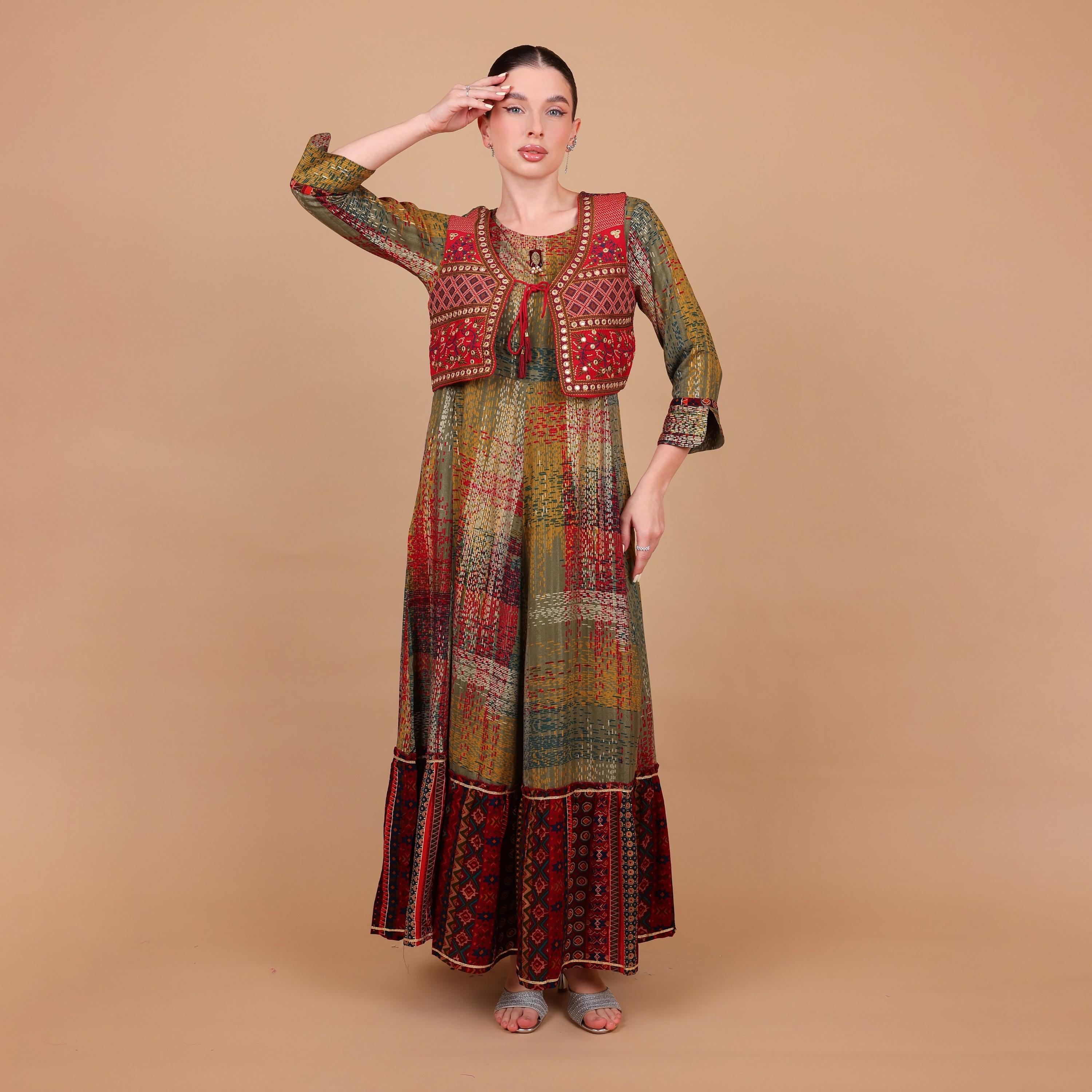 جلابية نسائية بطبقات وأكمام بأساور (كافس) مطبوعة من إيككسا-women-arabicclothing-jalabiyas-image-7