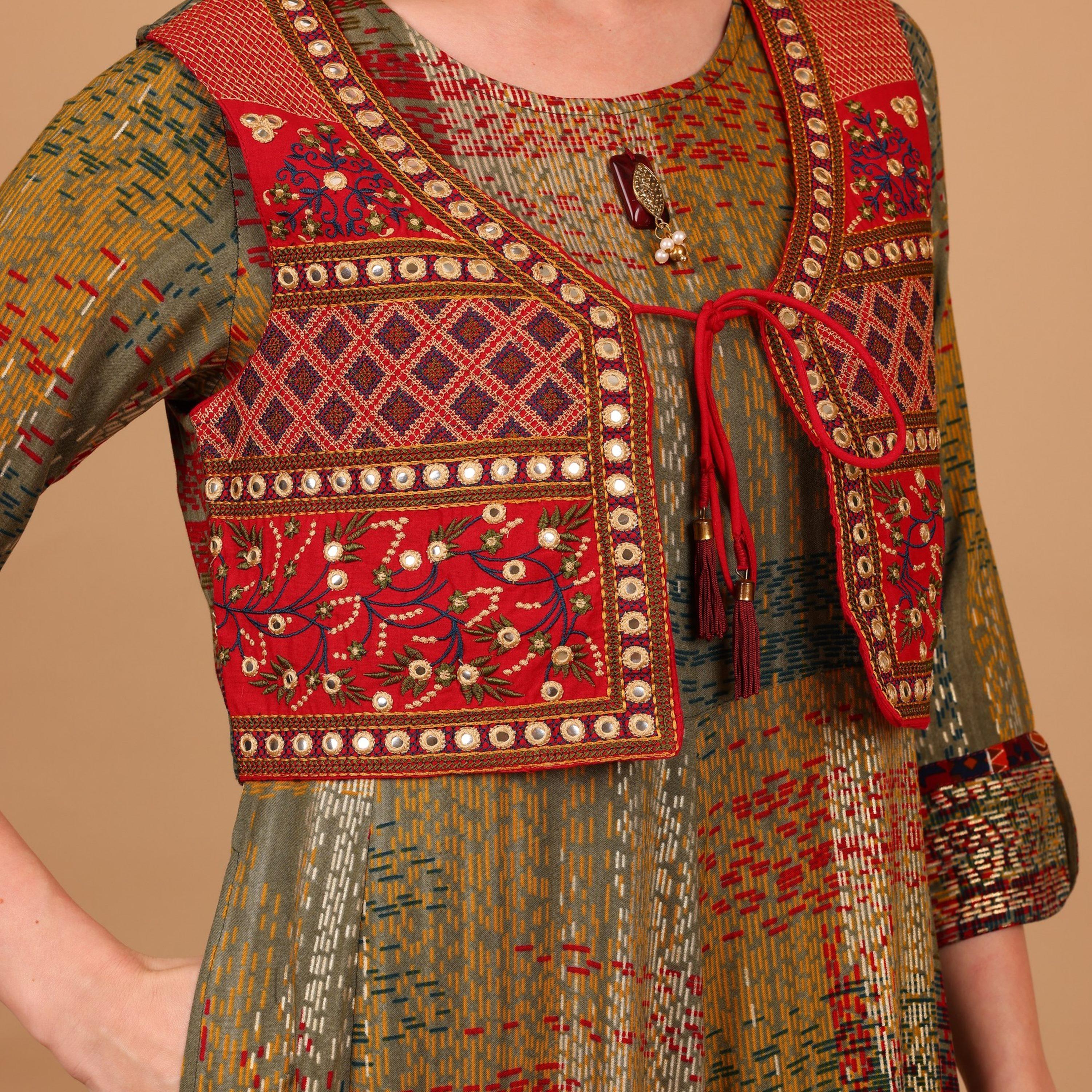 جلابية نسائية بطبقات وأكمام بأساور (كافس) مطبوعة من إيككسا-women-arabicclothing-jalabiyas-image-8