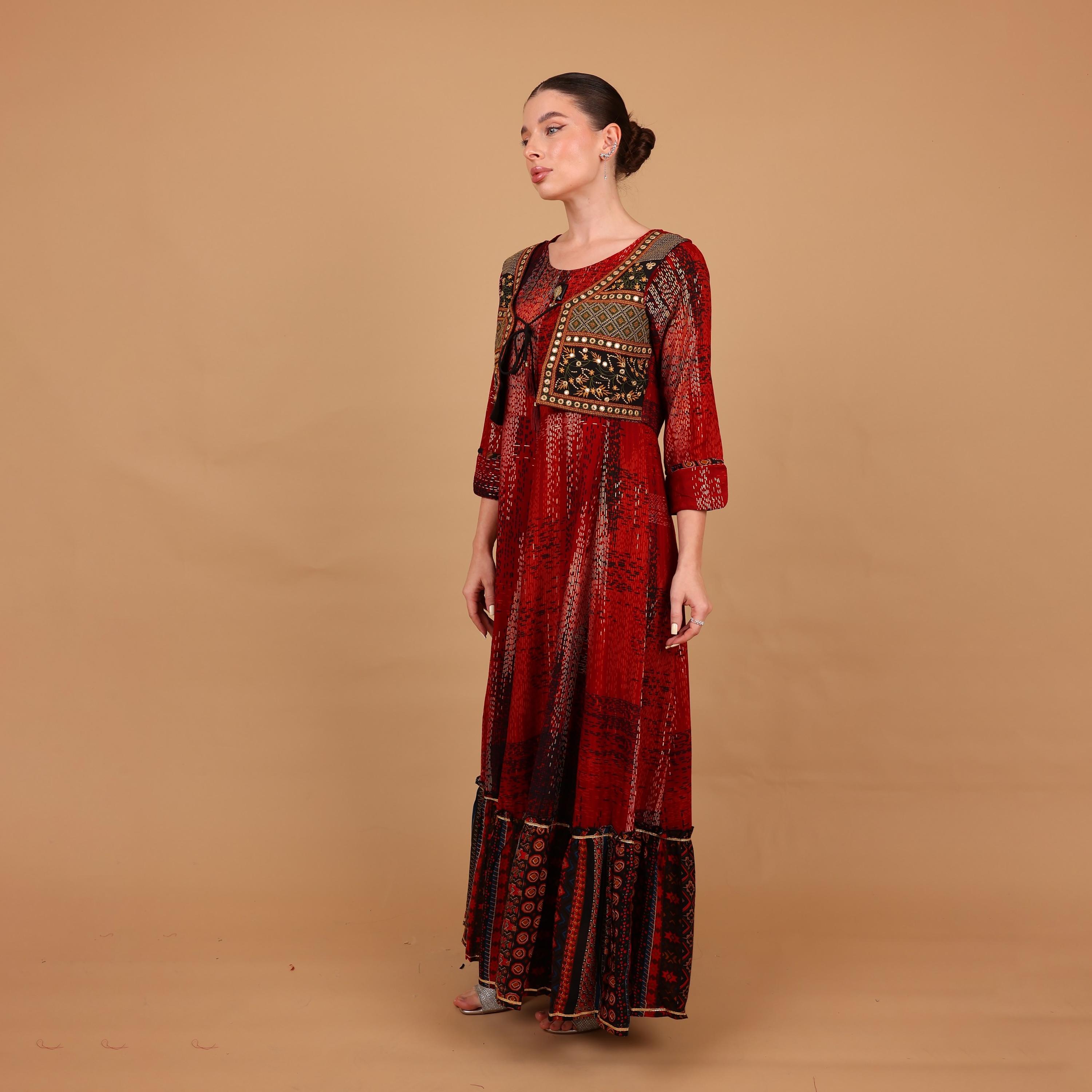 جلابية نسائية بطبقات وأكمام بأساور (كافس) مطبوعة من إيككسا-women-arabicclothing-jalabiyas-image-14