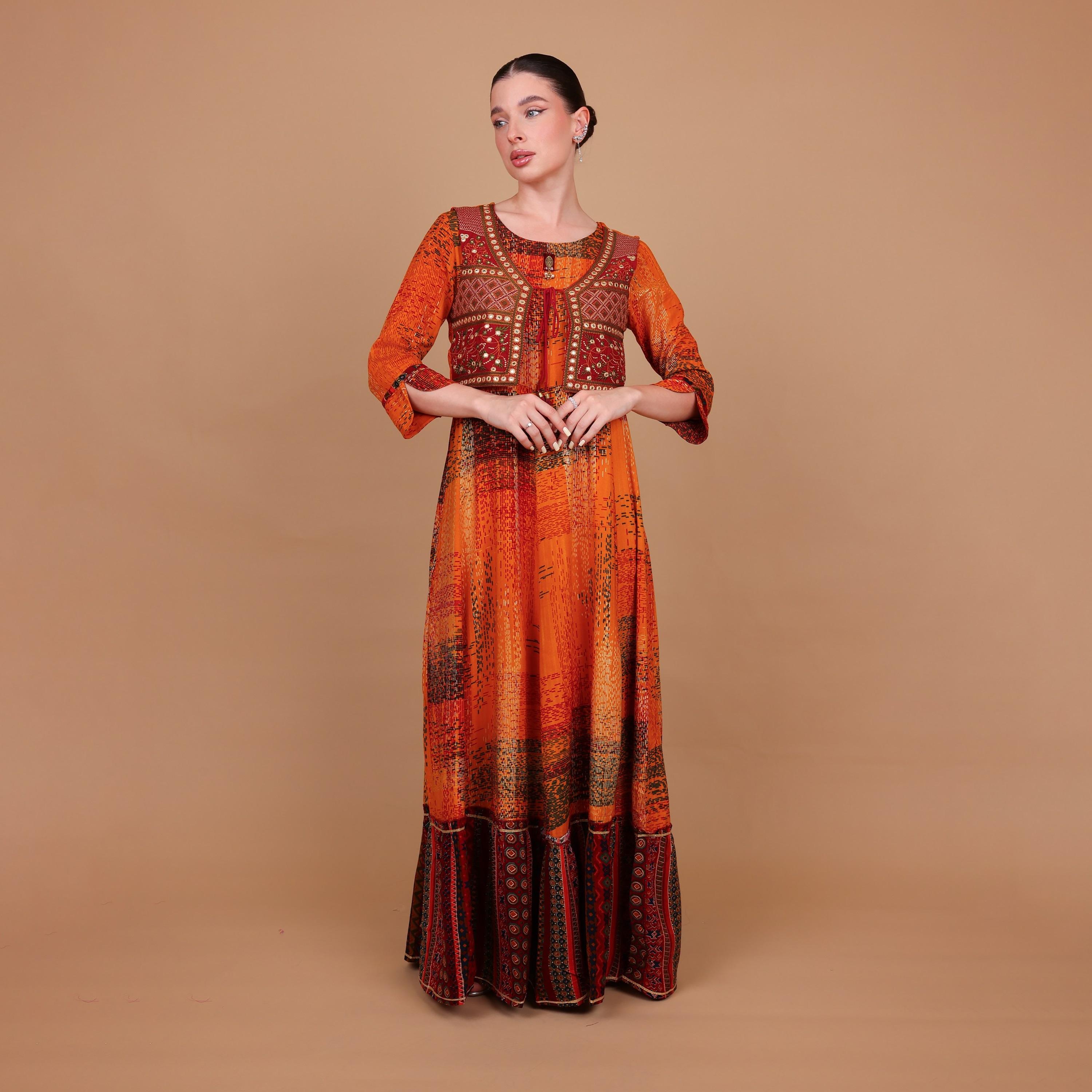 جلابية نسائية بطبقات وأكمام بأساور (كافس) مطبوعة من إيككسا-women-arabicclothing-jalabiyas-image-17