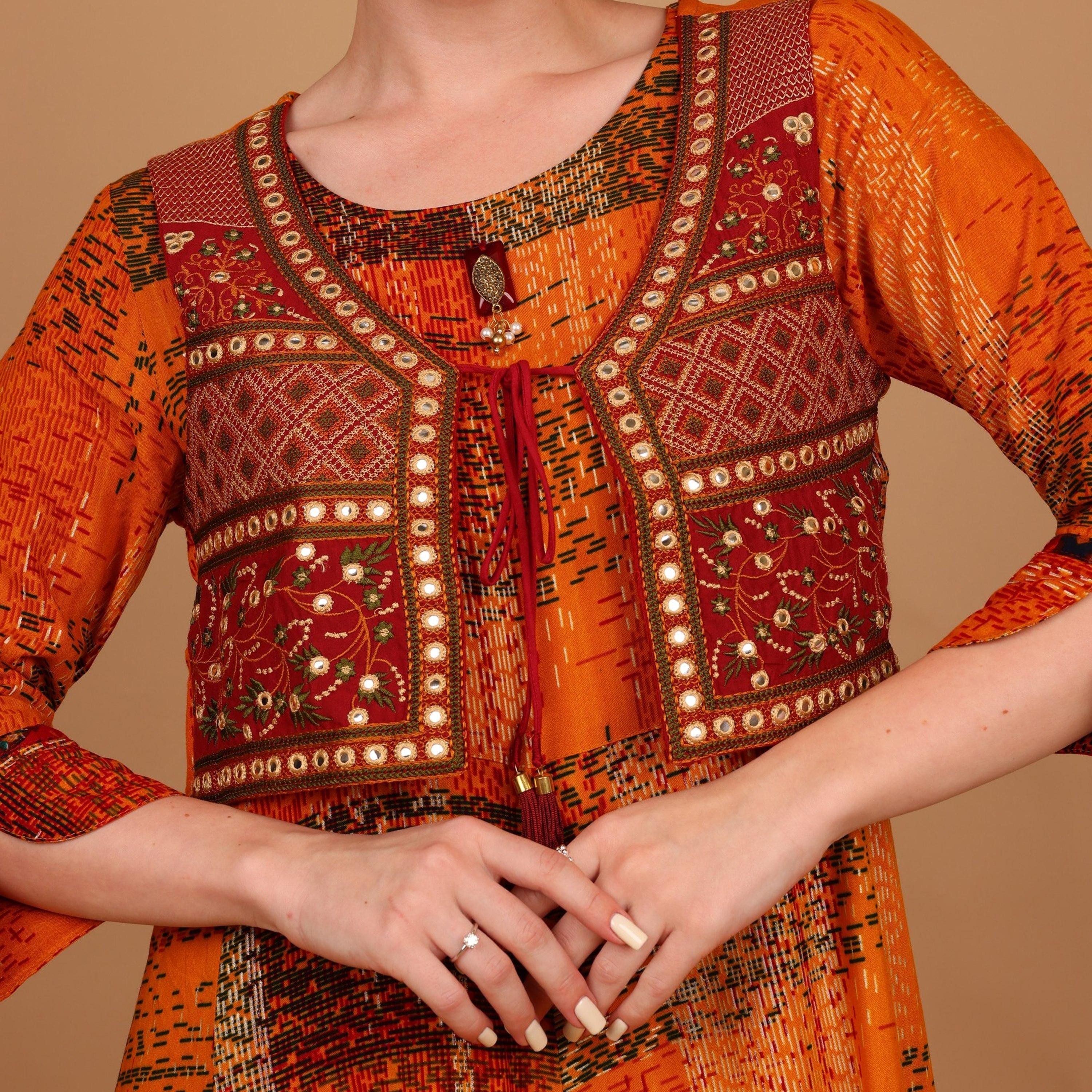 جلابية نسائية بطبقات وأكمام بأساور (كافس) مطبوعة من إيككسا-women-arabicclothing-jalabiyas-image-18