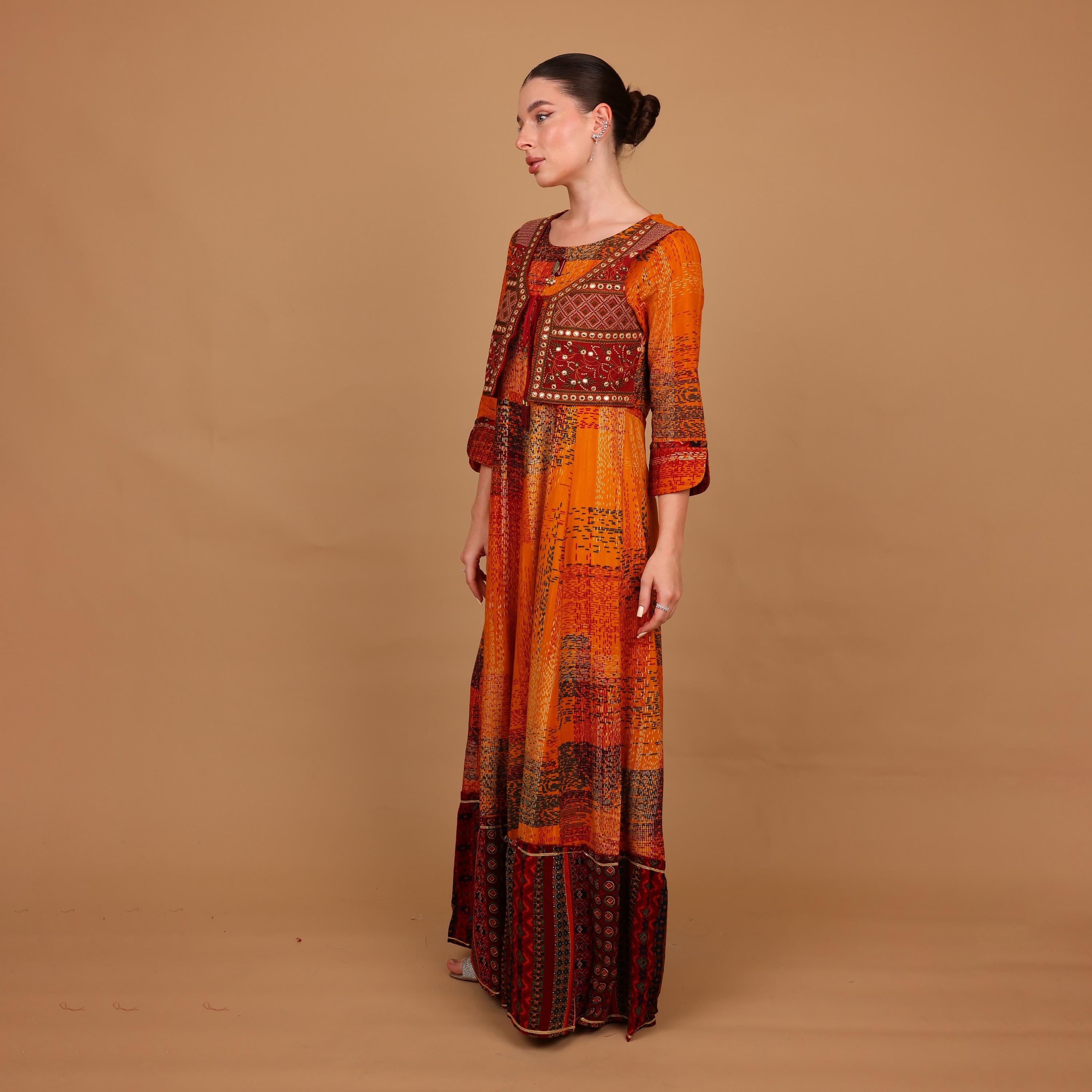 جلابية نسائية بطبقات وأكمام بأساور (كافس) مطبوعة من إيككسا-women-arabicclothing-jalabiyas-image-19
