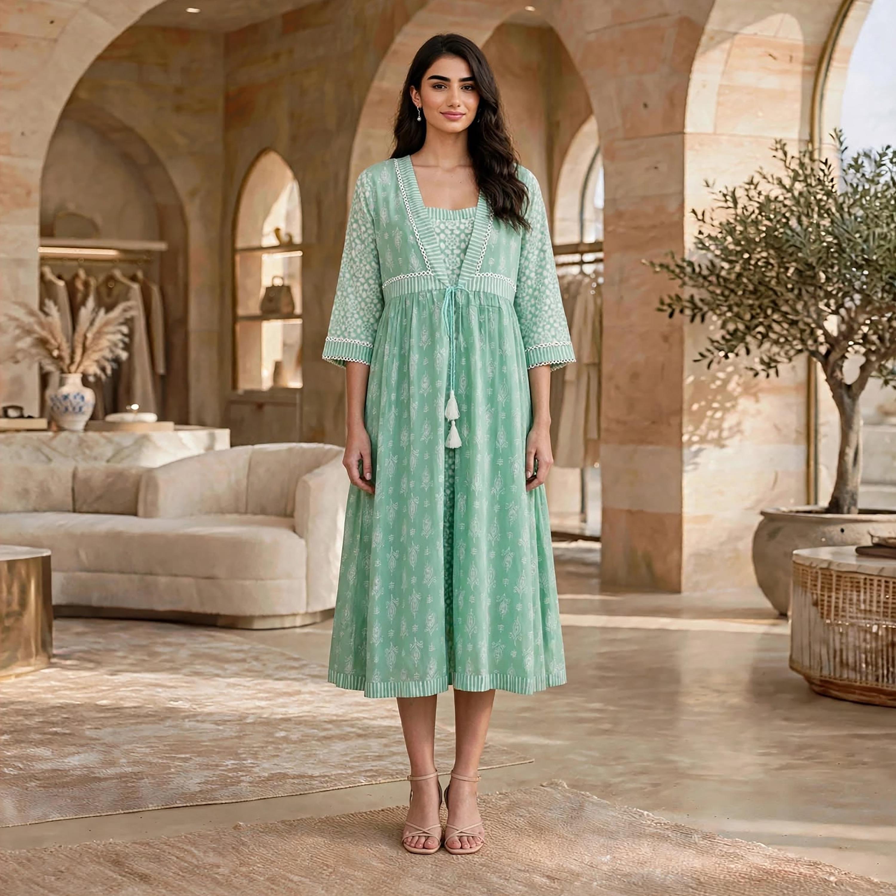 فستان حريمي ضيق من الأعلى وواسع من الأسفل بطبعة زهور من إيكسا-women-clothing-dresses-image-1