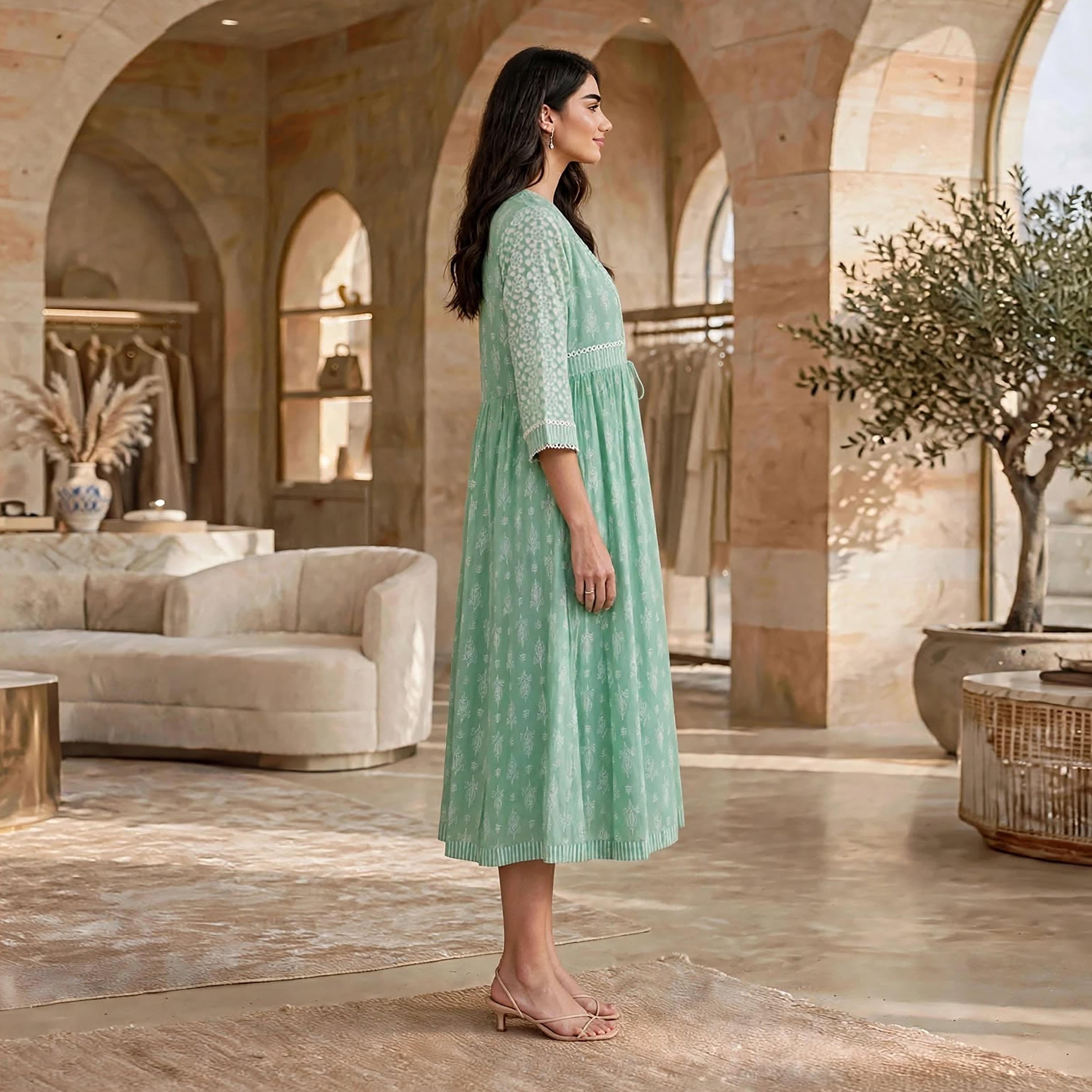فستان حريمي ضيق من الأعلى وواسع من الأسفل بطبعة زهور من إيكسا-women-clothing-dresses-image-3