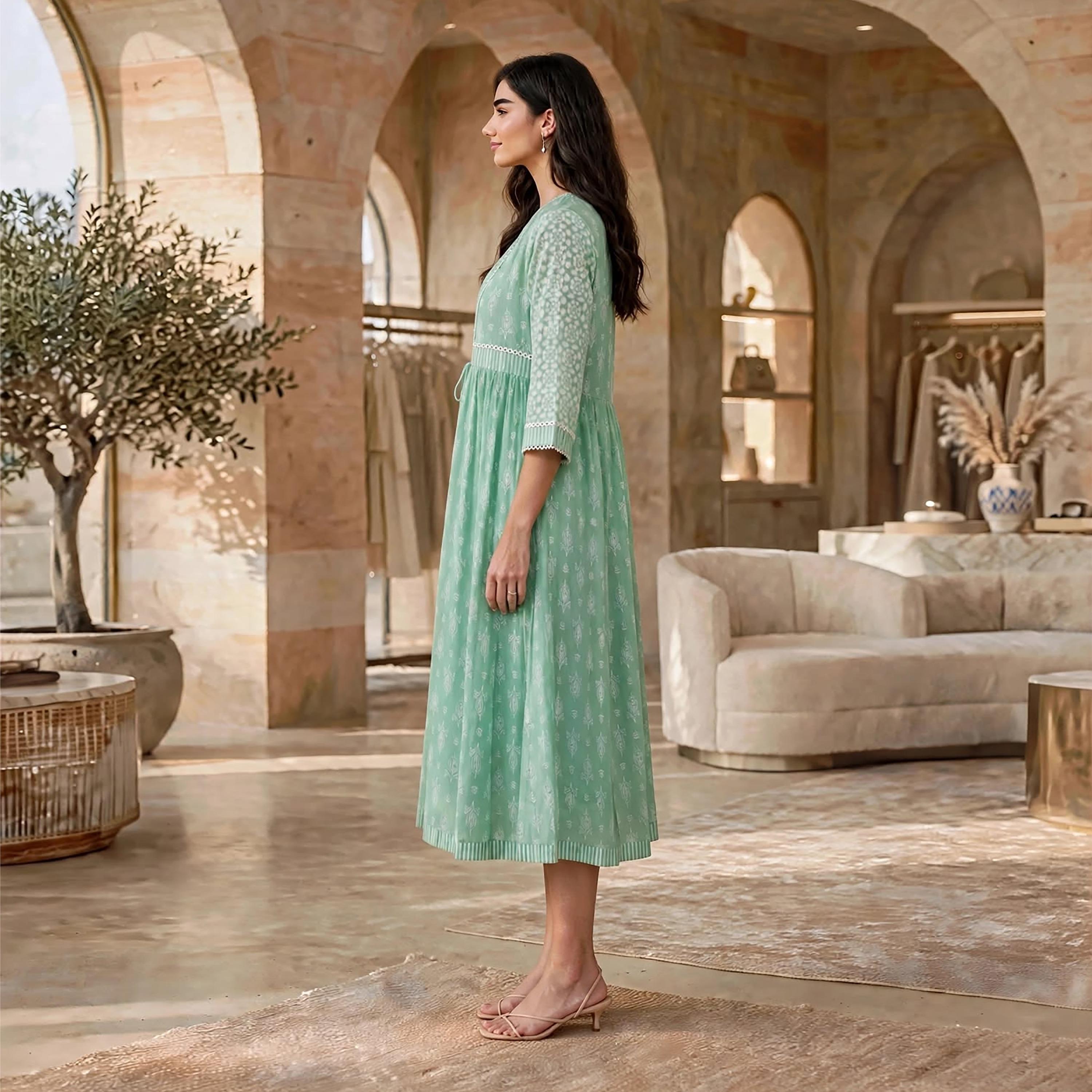 فستان حريمي ضيق من الأعلى وواسع من الأسفل بطبعة زهور من إيكسا-women-clothing-dresses-image-4