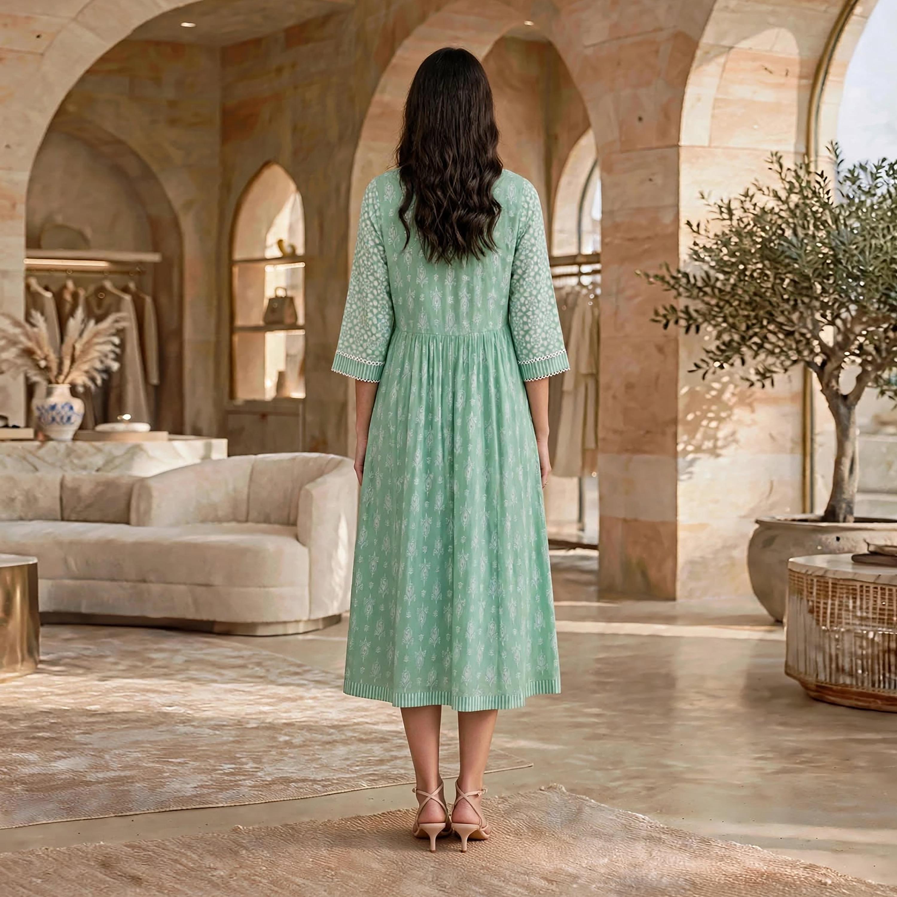 فستان حريمي ضيق من الأعلى وواسع من الأسفل بطبعة زهور من إيكسا-women-clothing-dresses-image-5