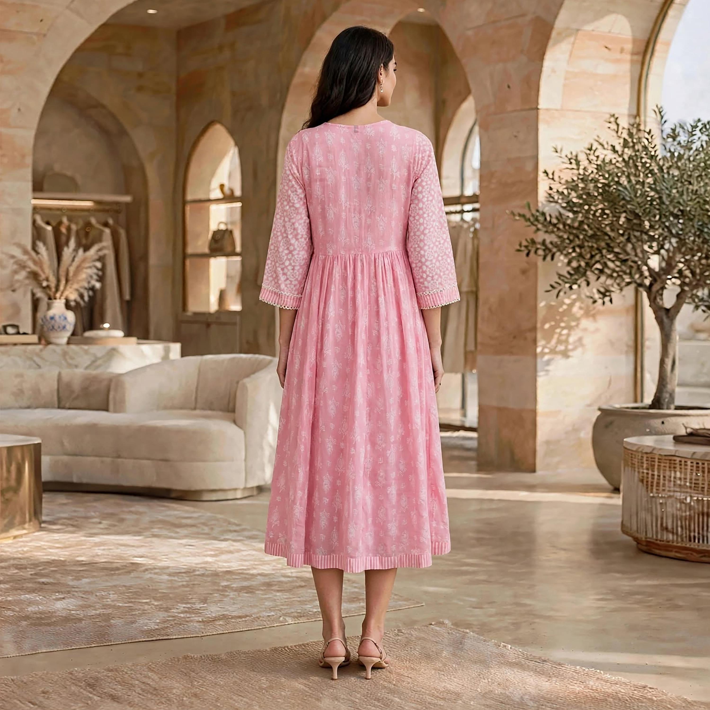 فستان حريمي ضيق من الأعلى وواسع من الأسفل بطبعة زهور من إيكسا-women-clothing-dresses-image-10