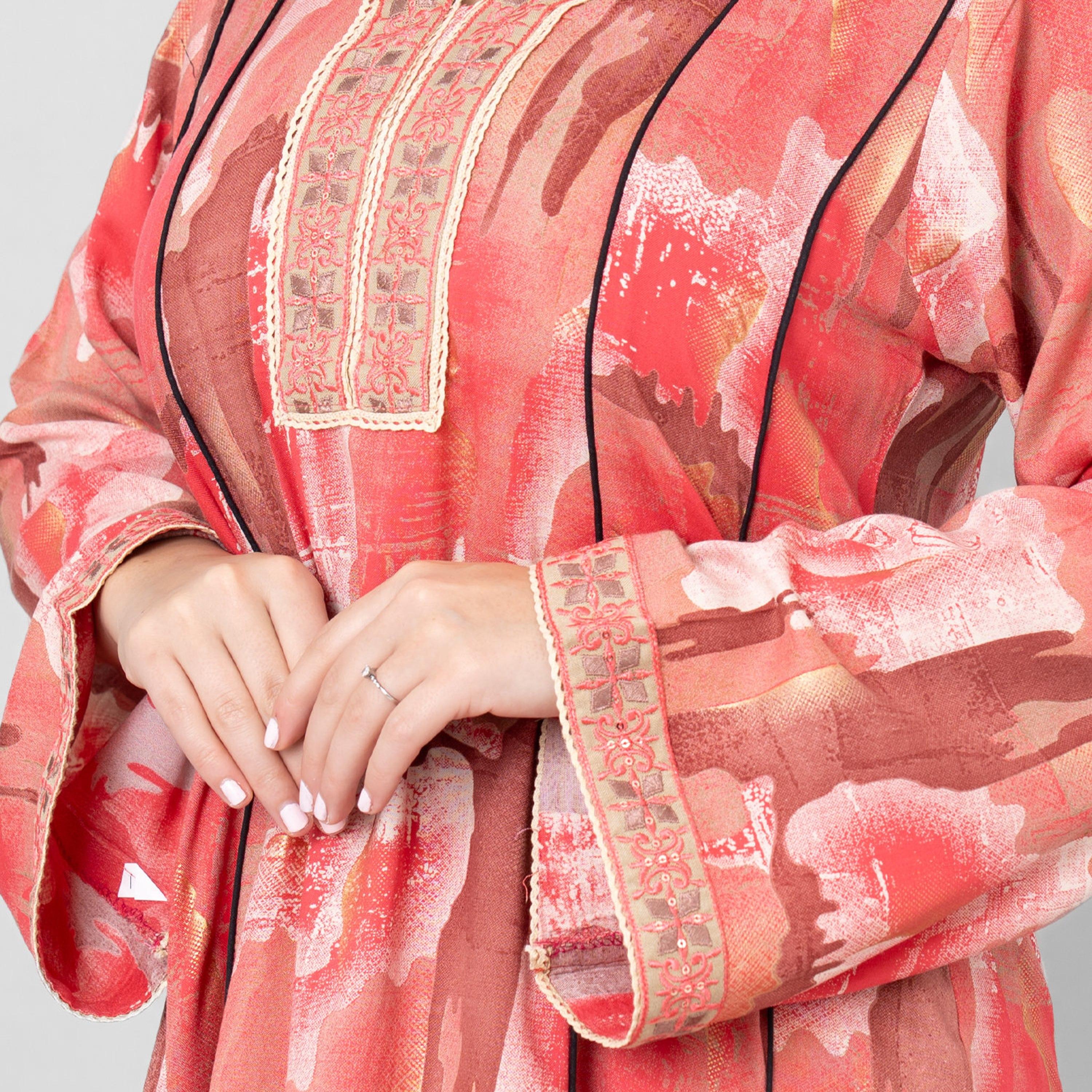 IKKXA Abstract Print Women's Jalabiya-women-arabicclothing-jalabiyas-image-2