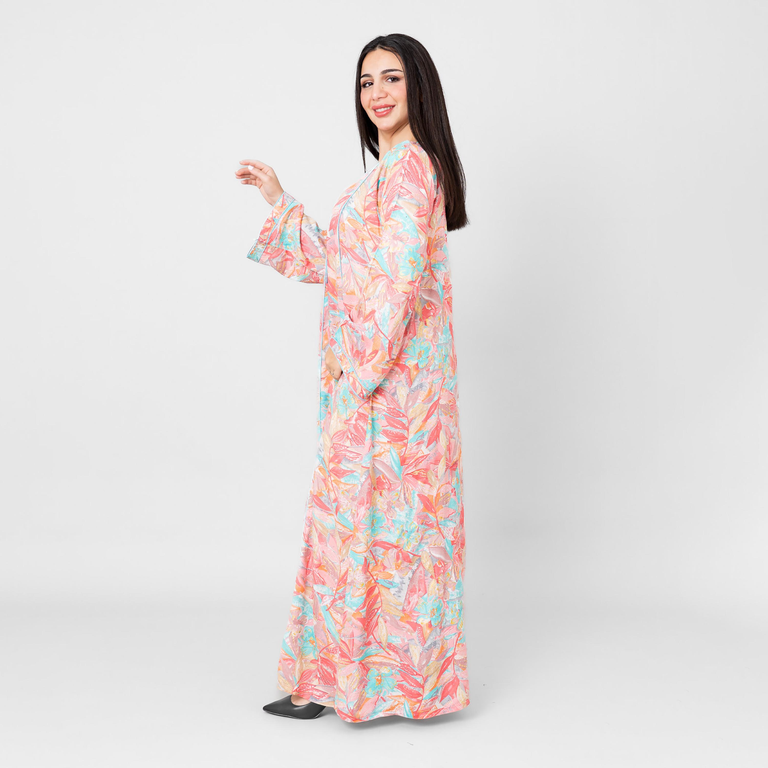IKKXA Floral Leaf Print Flared Sleeves Women's Jalabiya-women-arabicclothing-jalabiyas-image-3