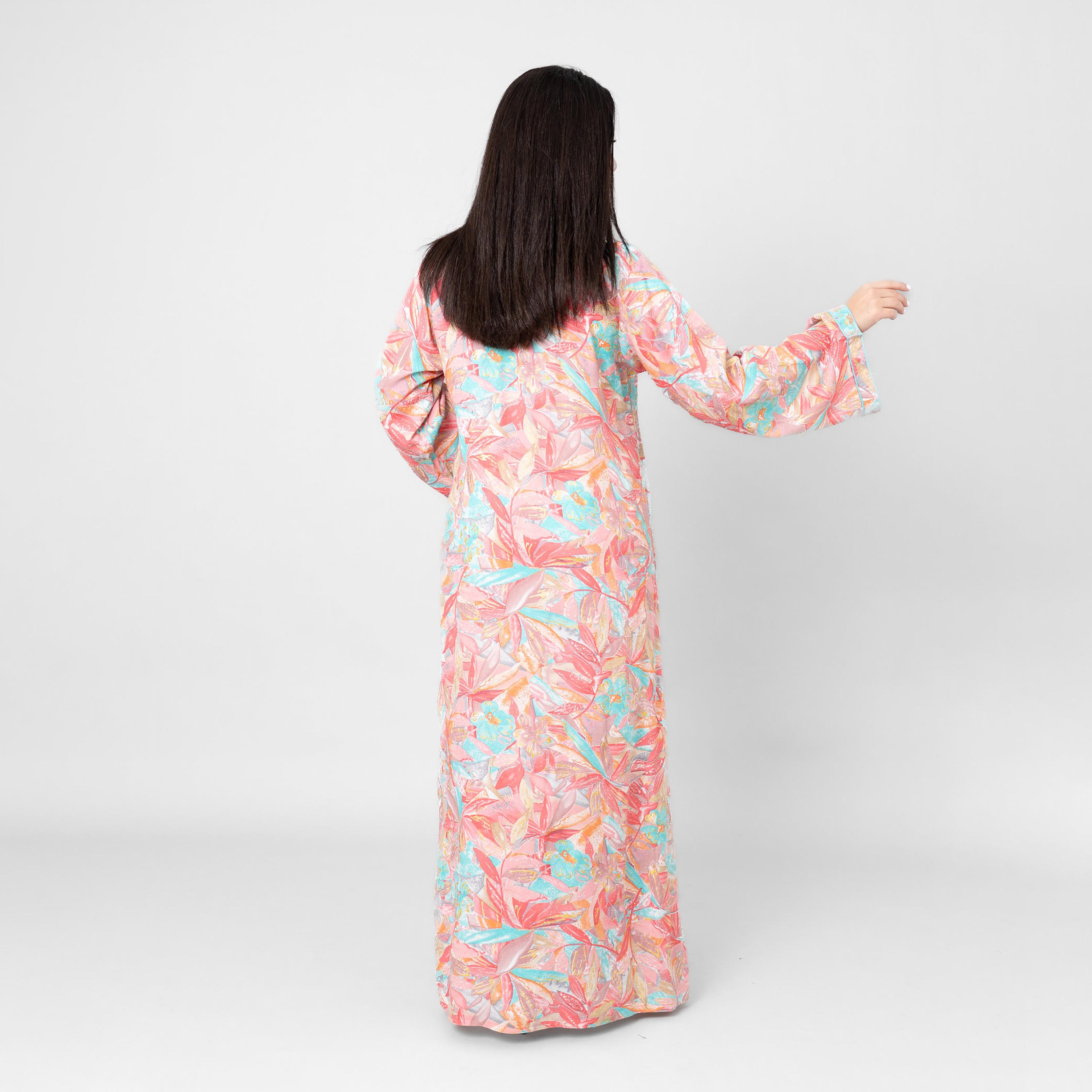 IKKXA Floral Leaf Print Flared Sleeves Women's Jalabiya-women-arabicclothing-jalabiyas-image-4