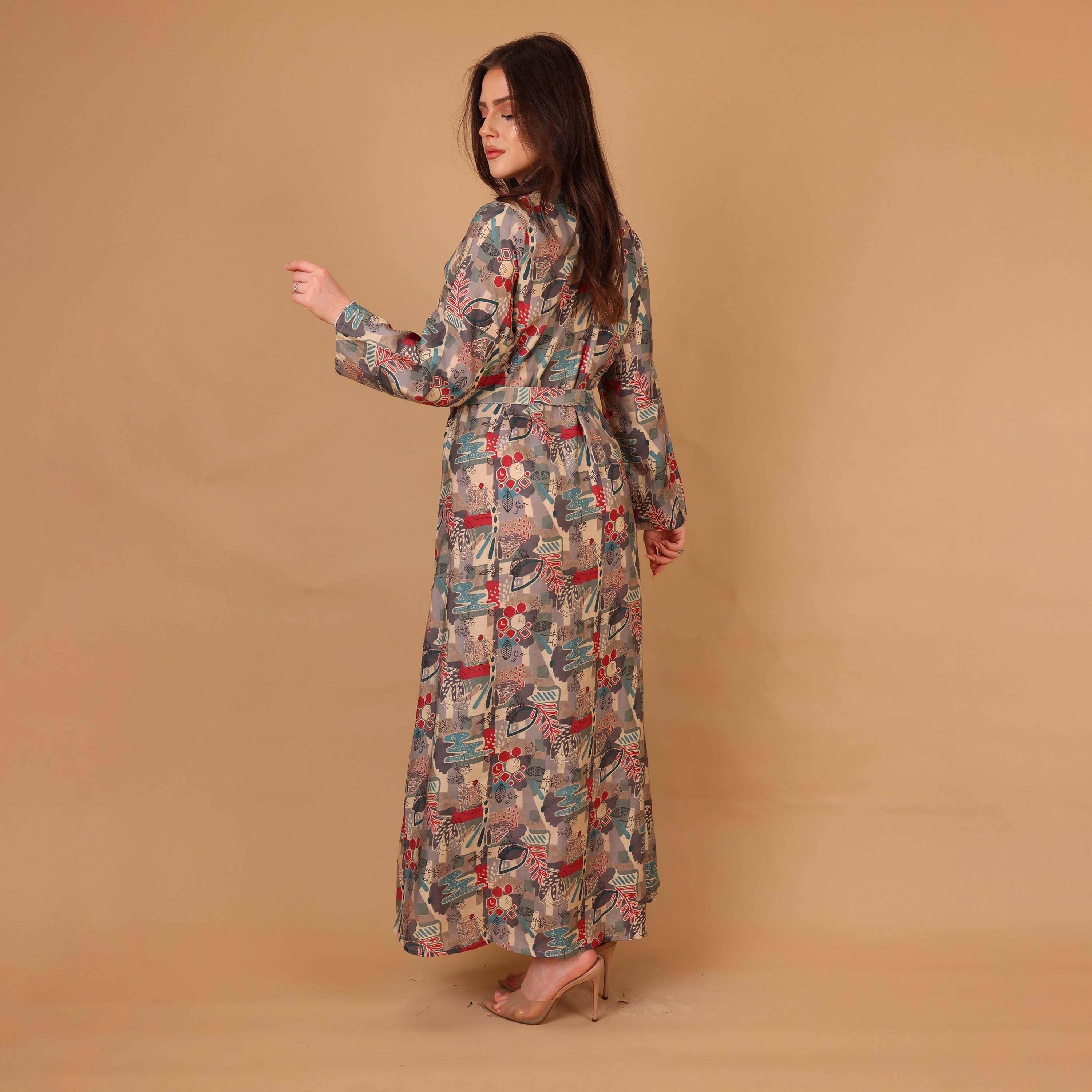 IKKXA Printed & Beaded Collared Women's Shirt Style Jalabiya-women-arabicclothing-jalabiyas-image-4