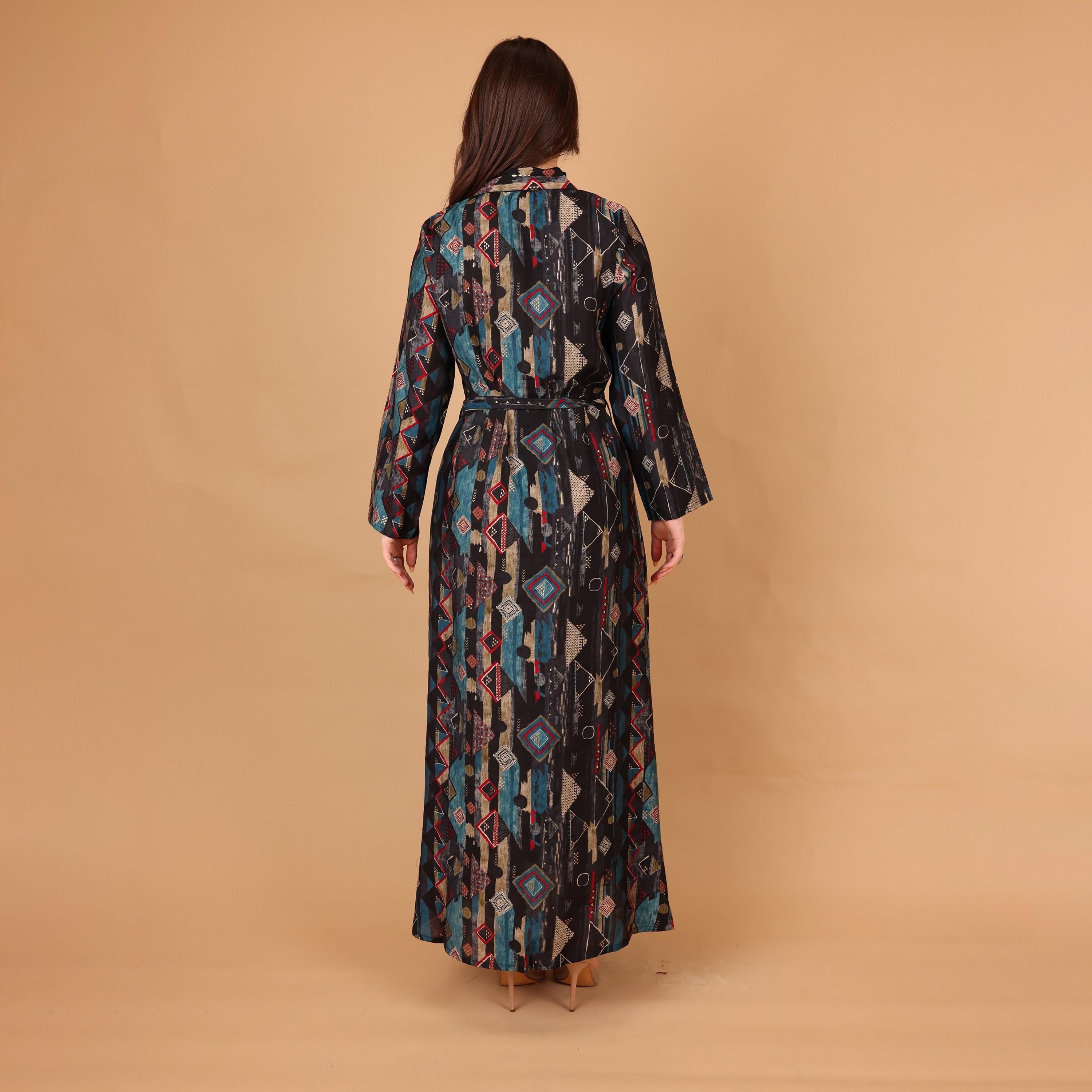 IKKXA Geometric Print & Beaded Collared Women's Shirt Style Jalabiya-women-arabicclothing-jalabiyas-image-5